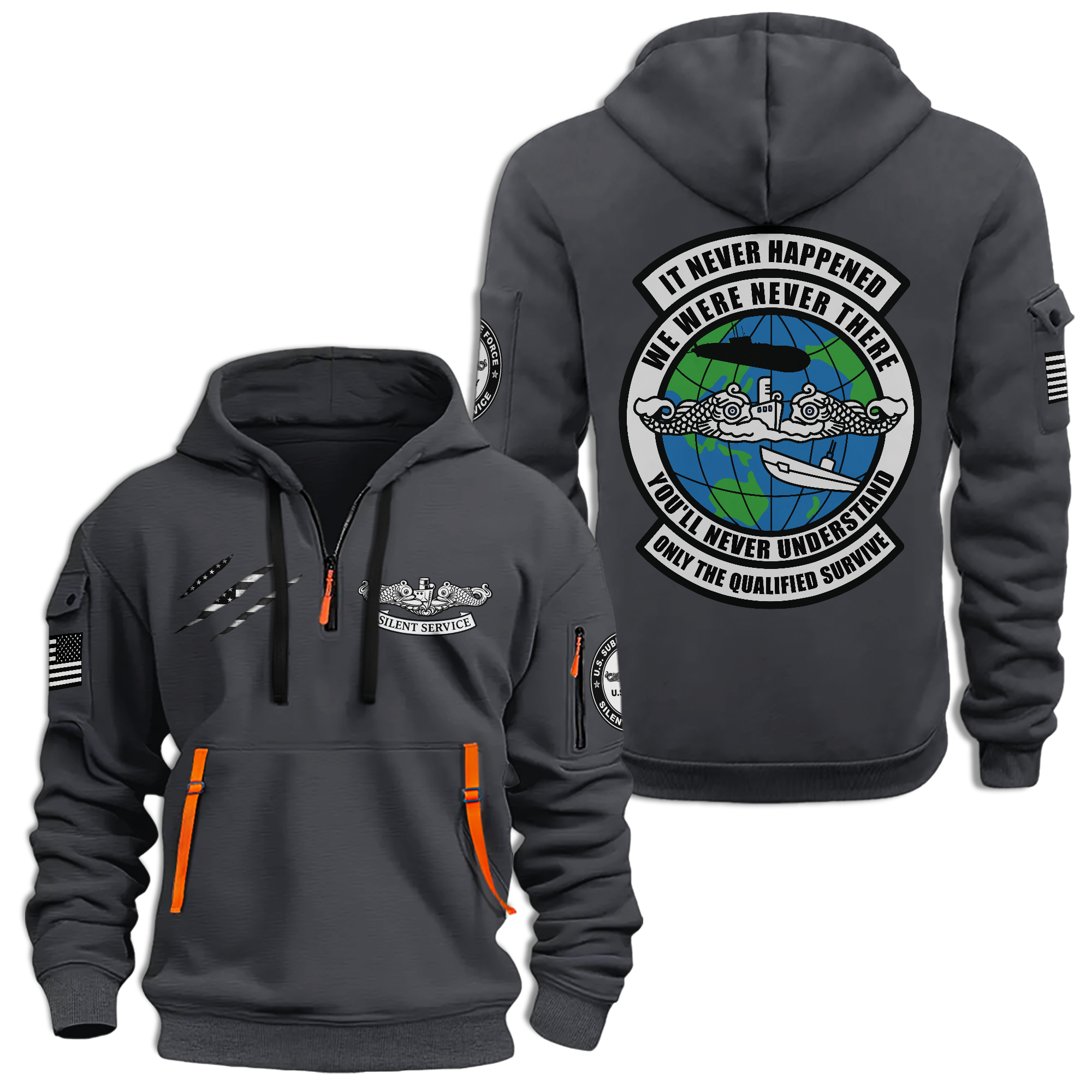 Navy Submarine It Never Happened Quarter Zip Hoodie