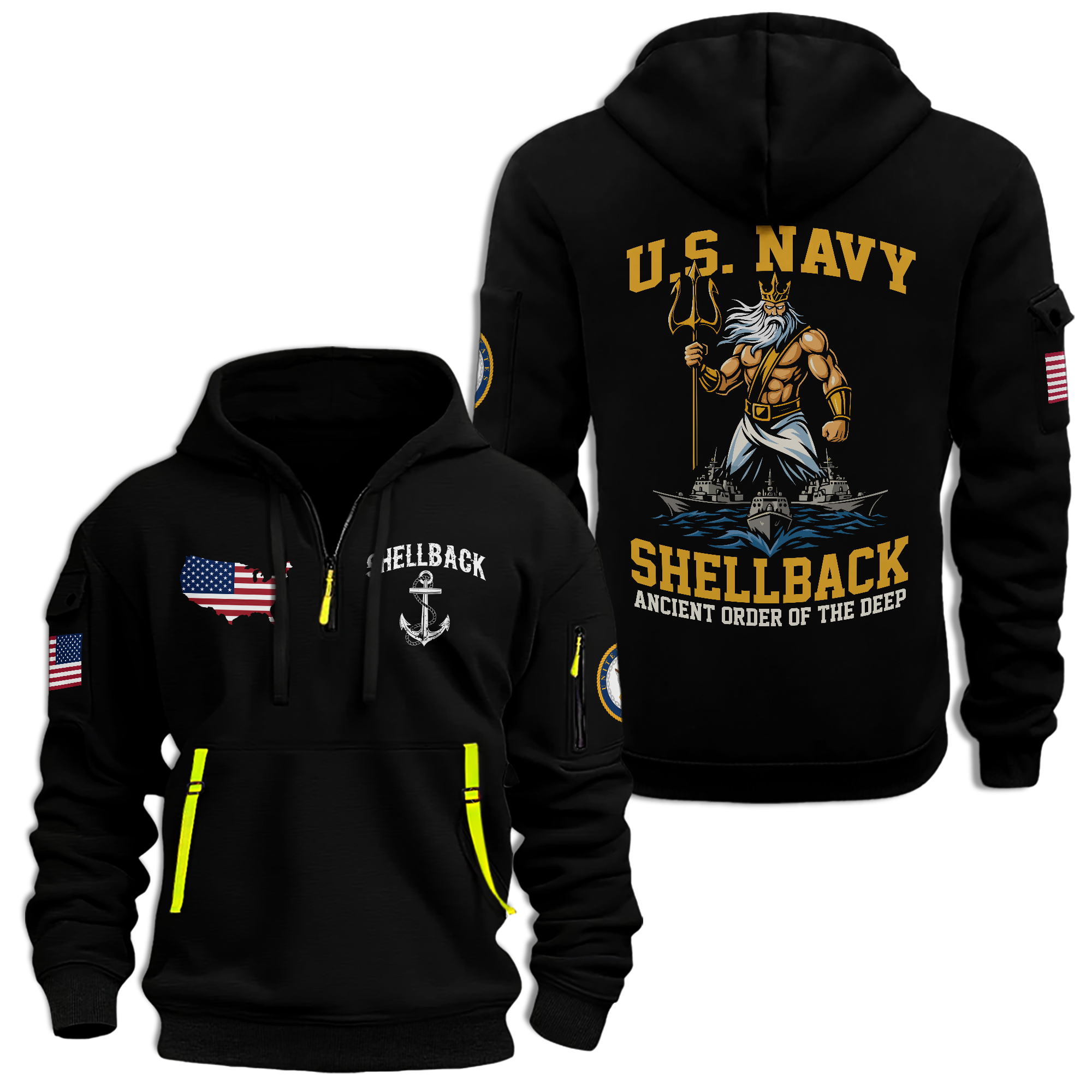 Navy Shellback Ancient Order Of The Deep Quarter Zip Hoodie