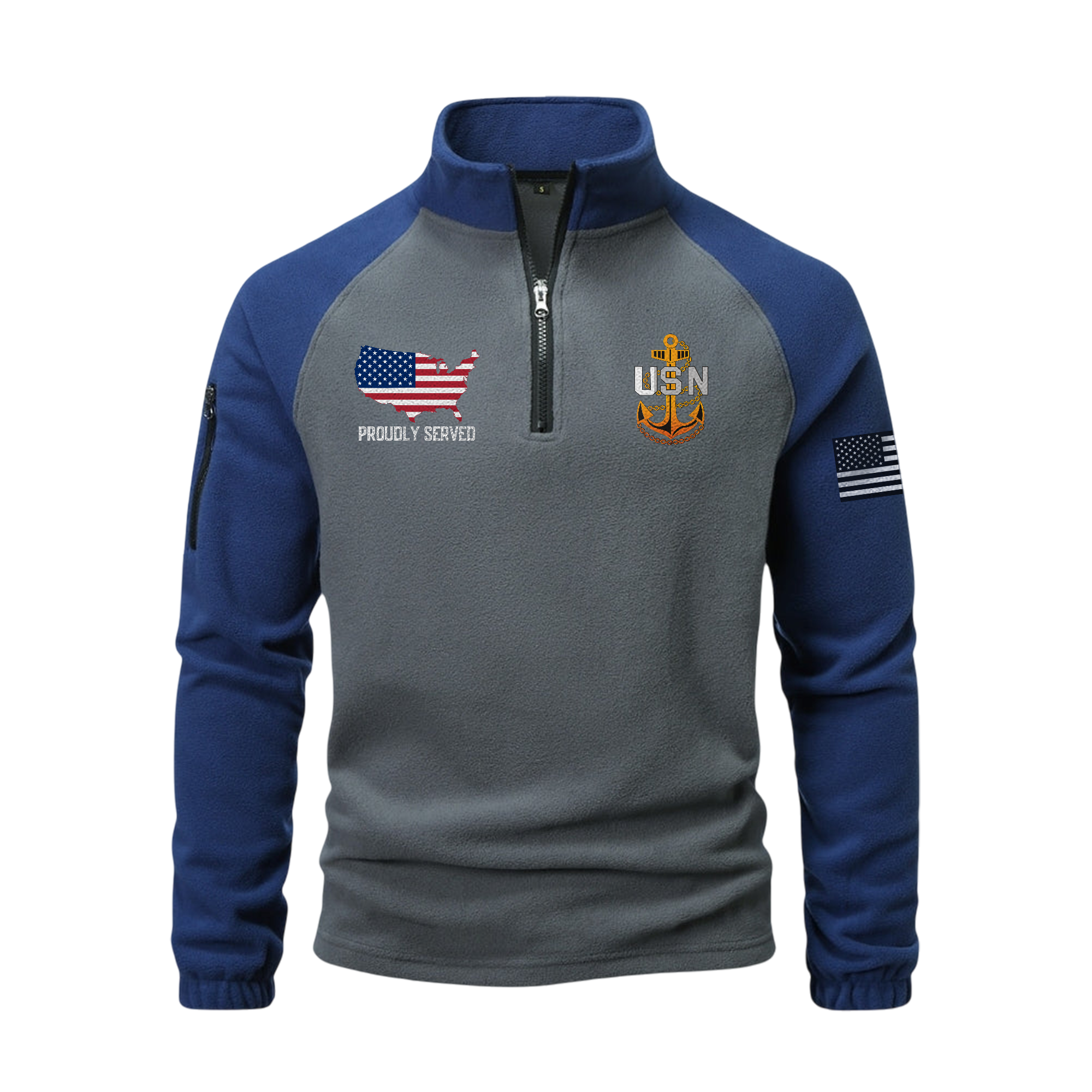 Personalizable Less Than 1% Navy Ship Half-Zip Raglan Sweatshirt
