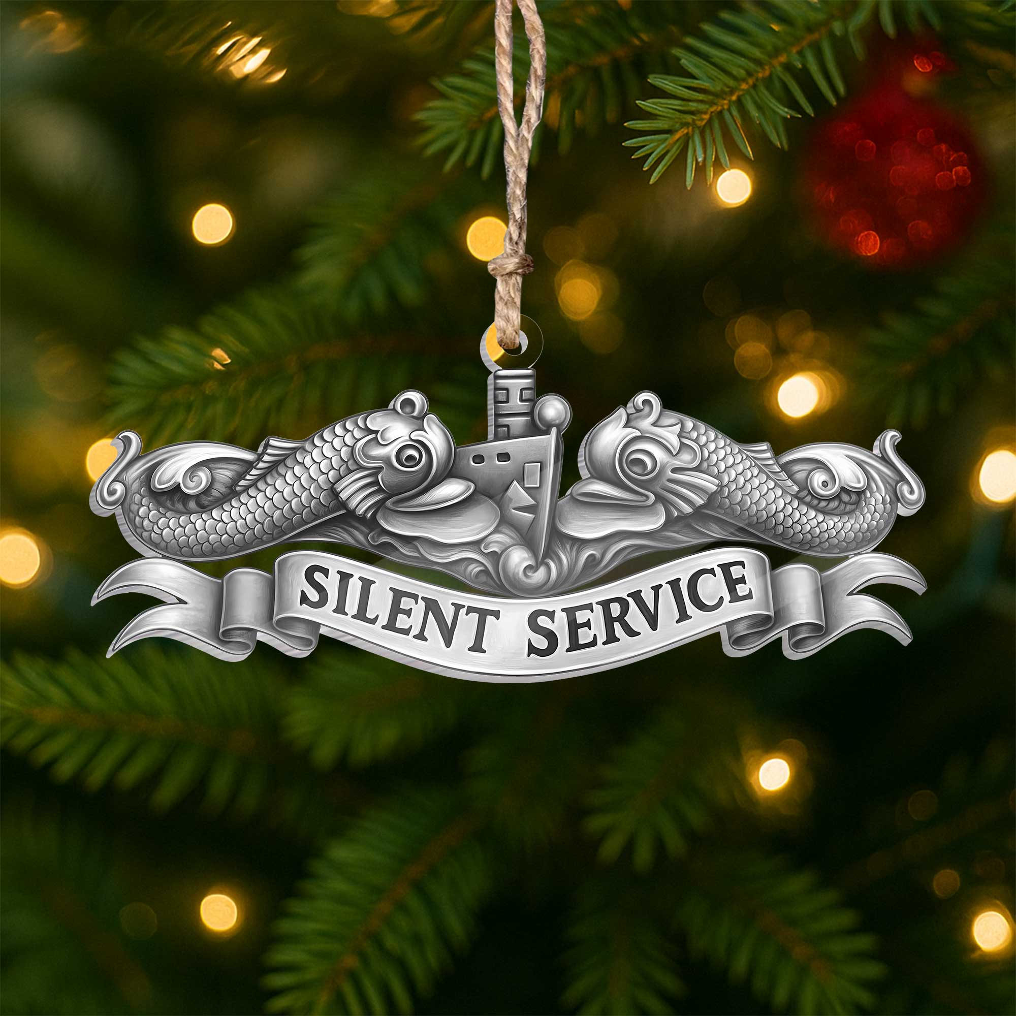 Navy Submarine Silver Dolphins Silent Service Acrylic Ornament
