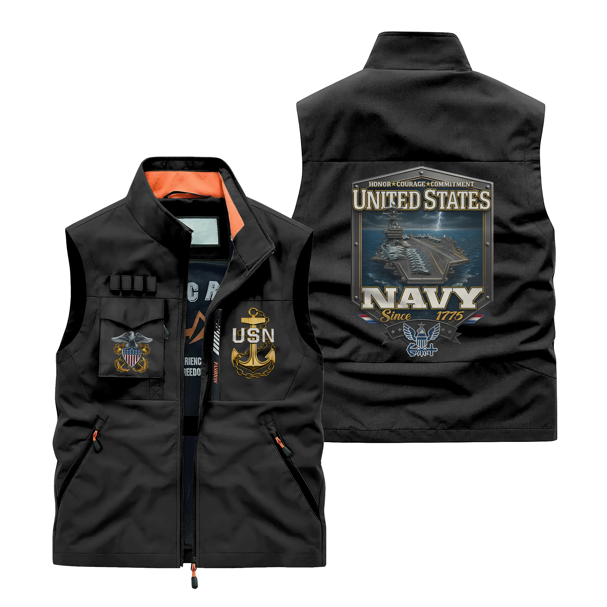 Navy Honor Courage Commitment Pocket Vest