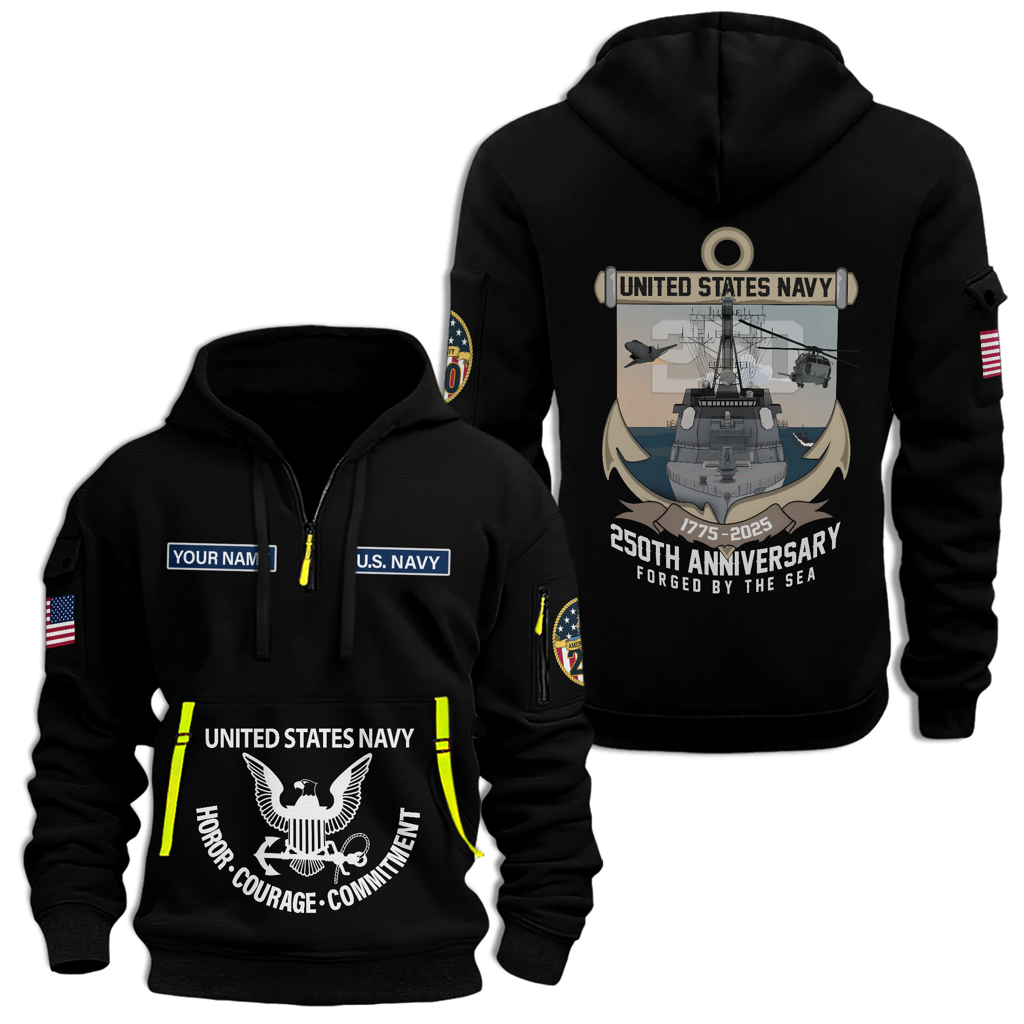 Personalizable Navy 250th Anniversary Quarter Zip Hoodie