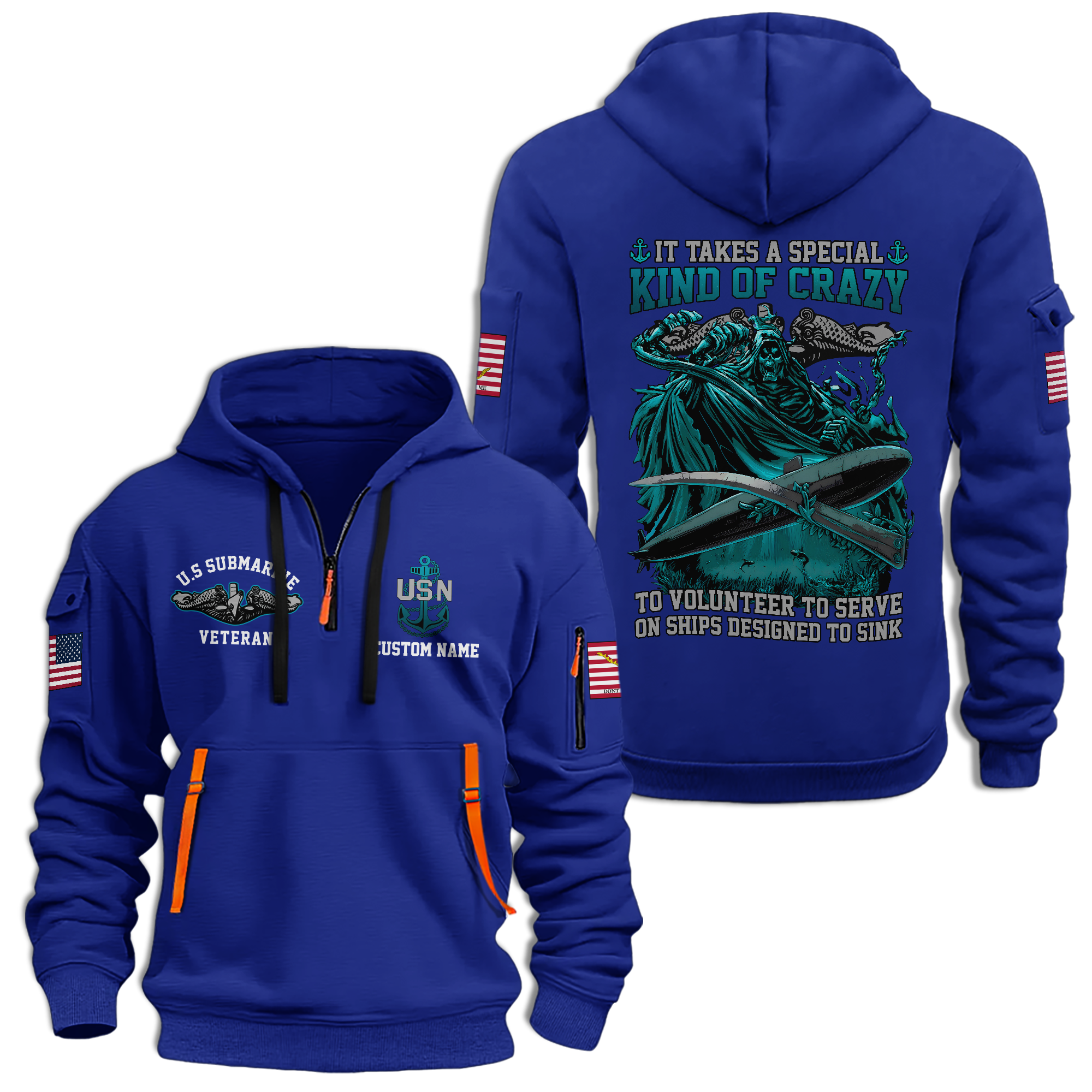 Personalizable Navy Submarine Quarter Zip Hoodie