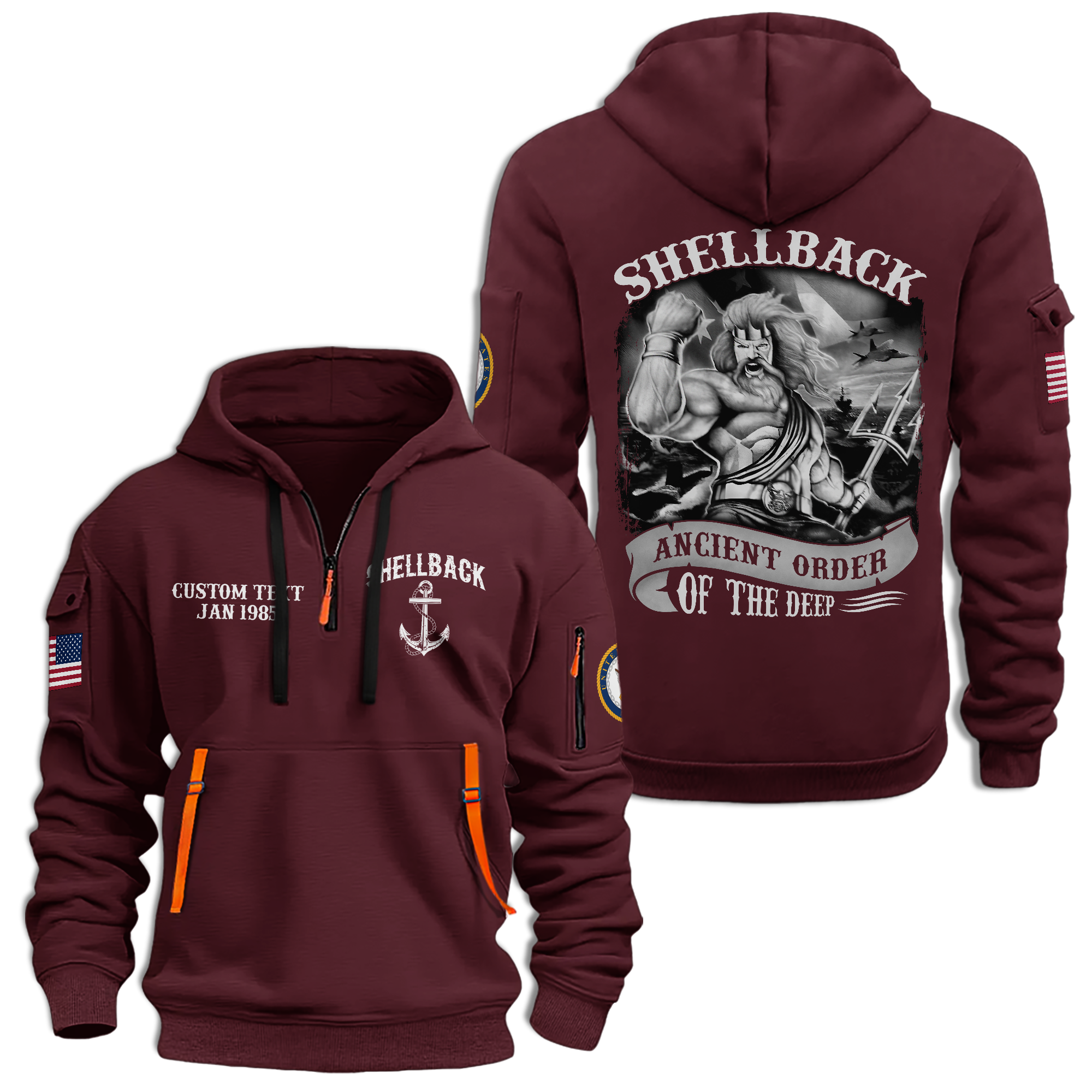 Personalizable Navy Shellback Ancient Order Of The Deep Quarter Zip Hoodie