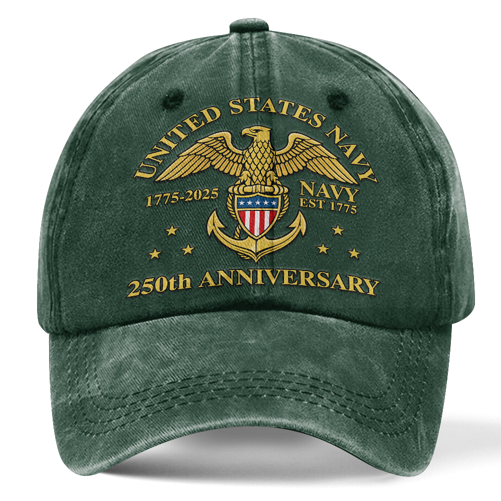 Personalizable Navy 250th Anniversary Washed Cap