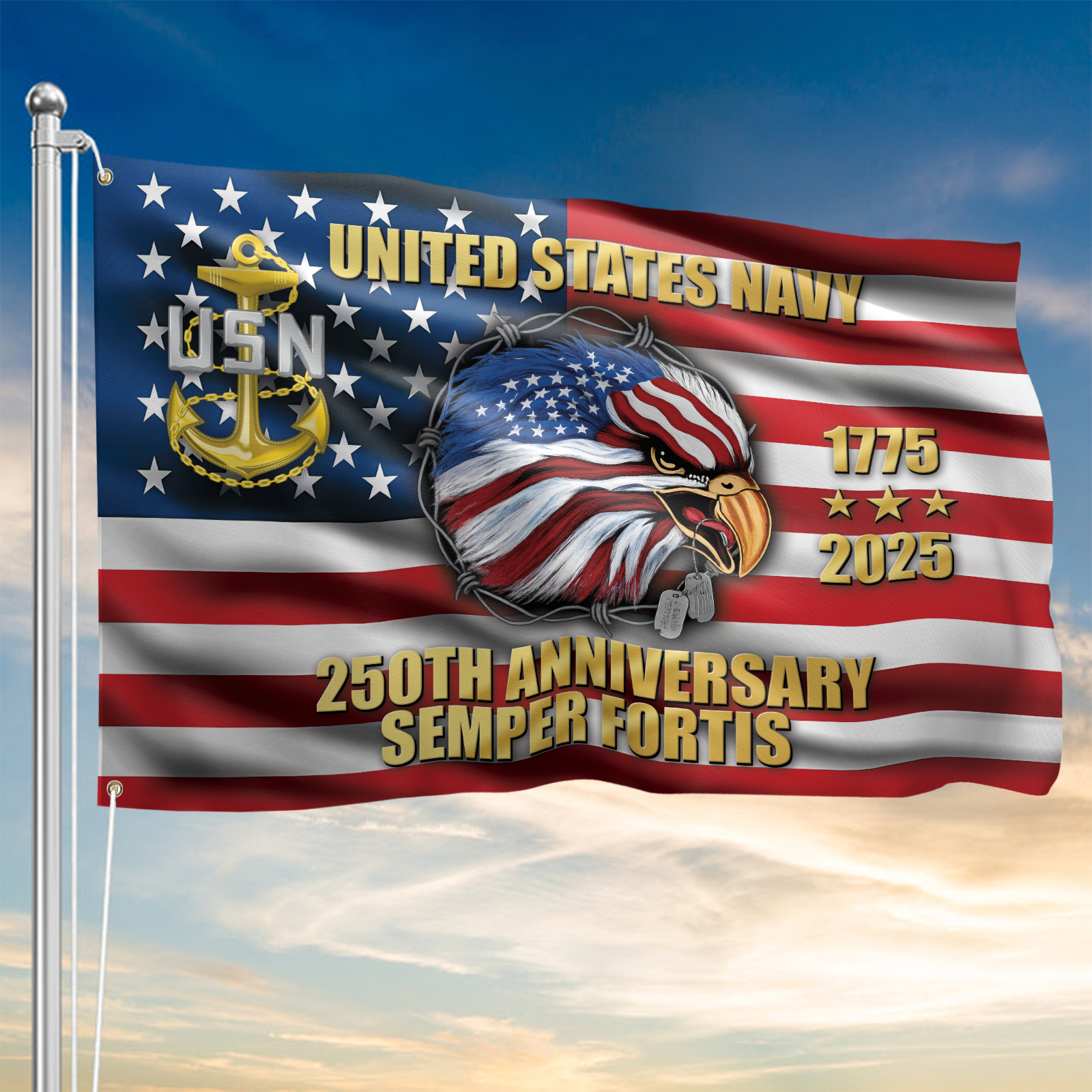 Navy 250th Anniversary House Flag