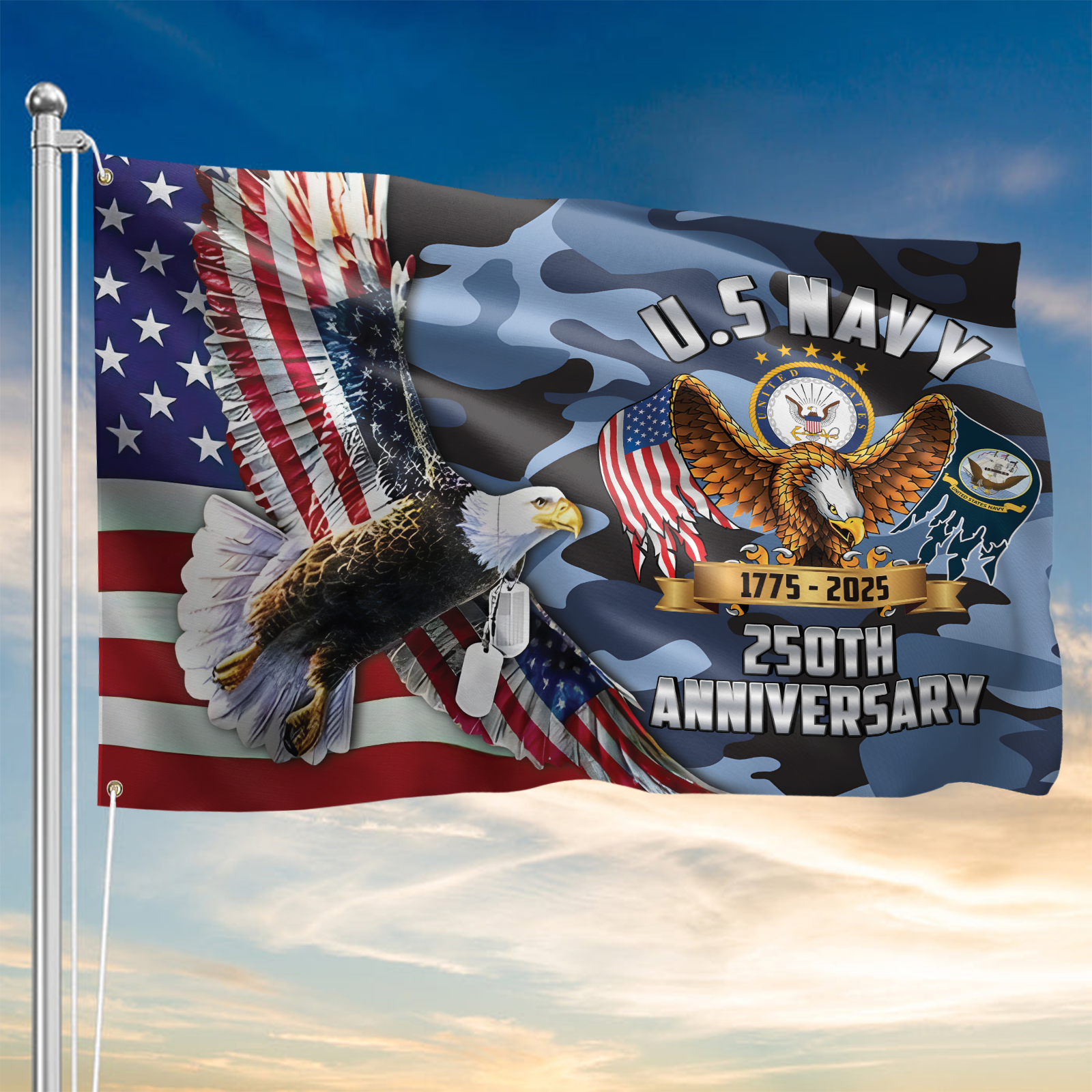 Navy 250th Anniversary House Flag
