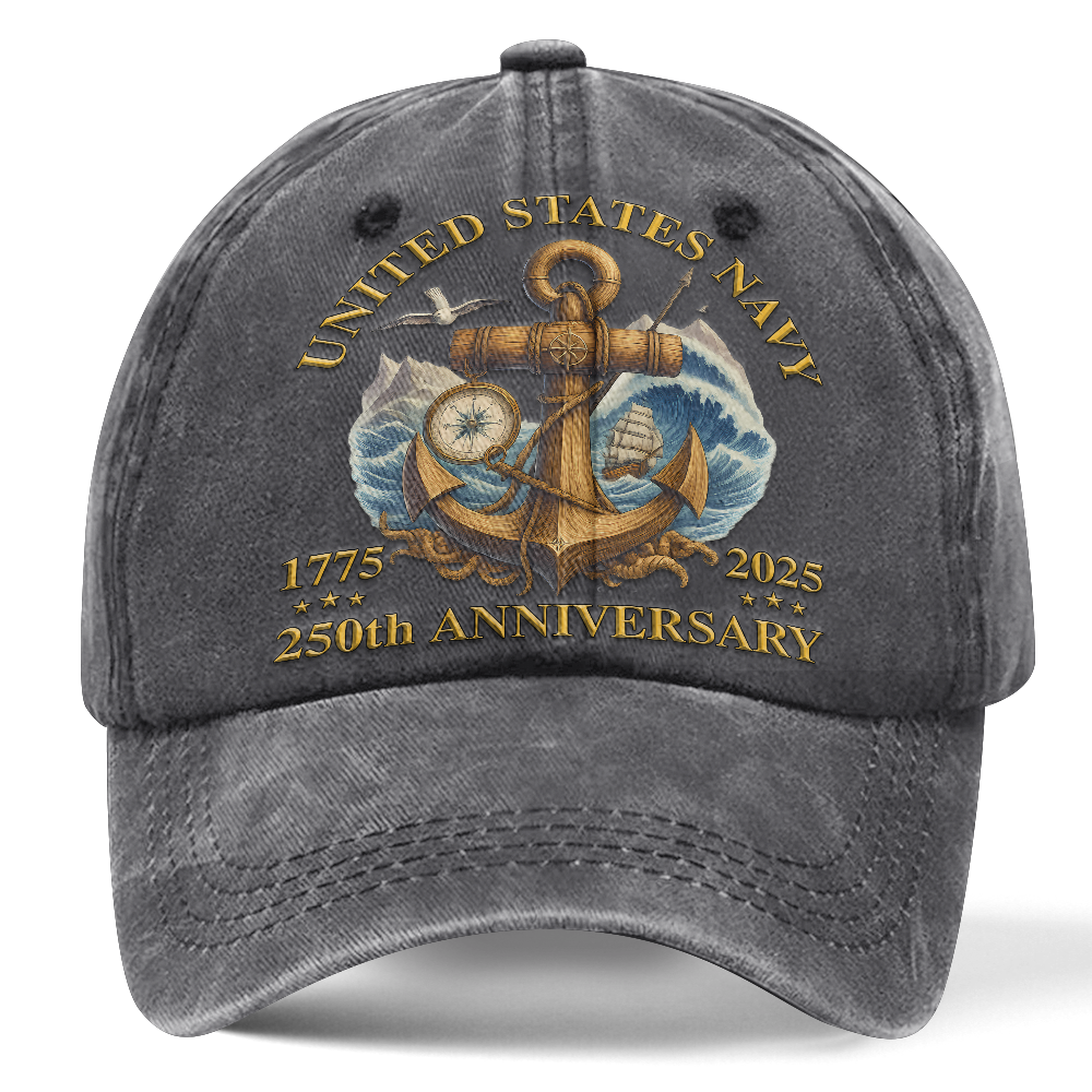 Personalizable Navy 250th Anniversary Washed Cap