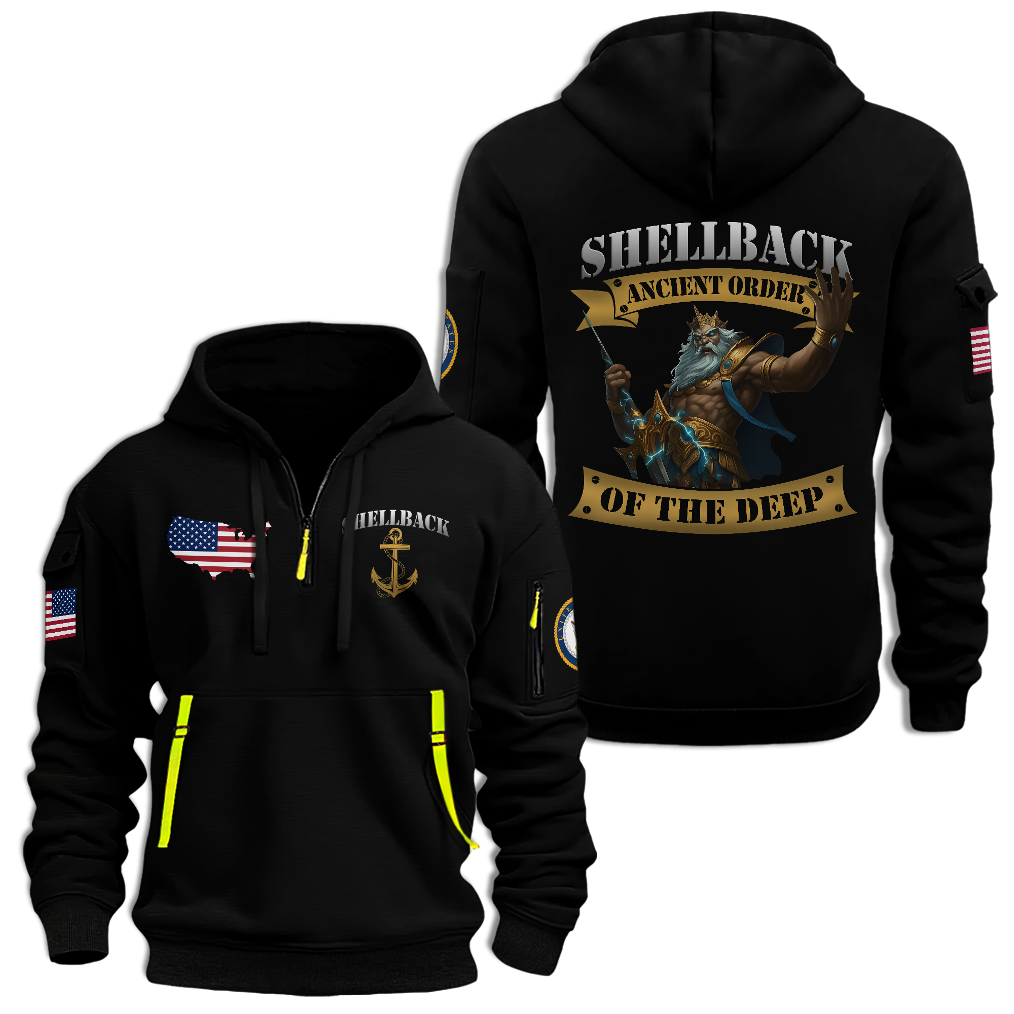 Navy Shellback Ancient Order Of The Deep Quarter Zip Hoodie