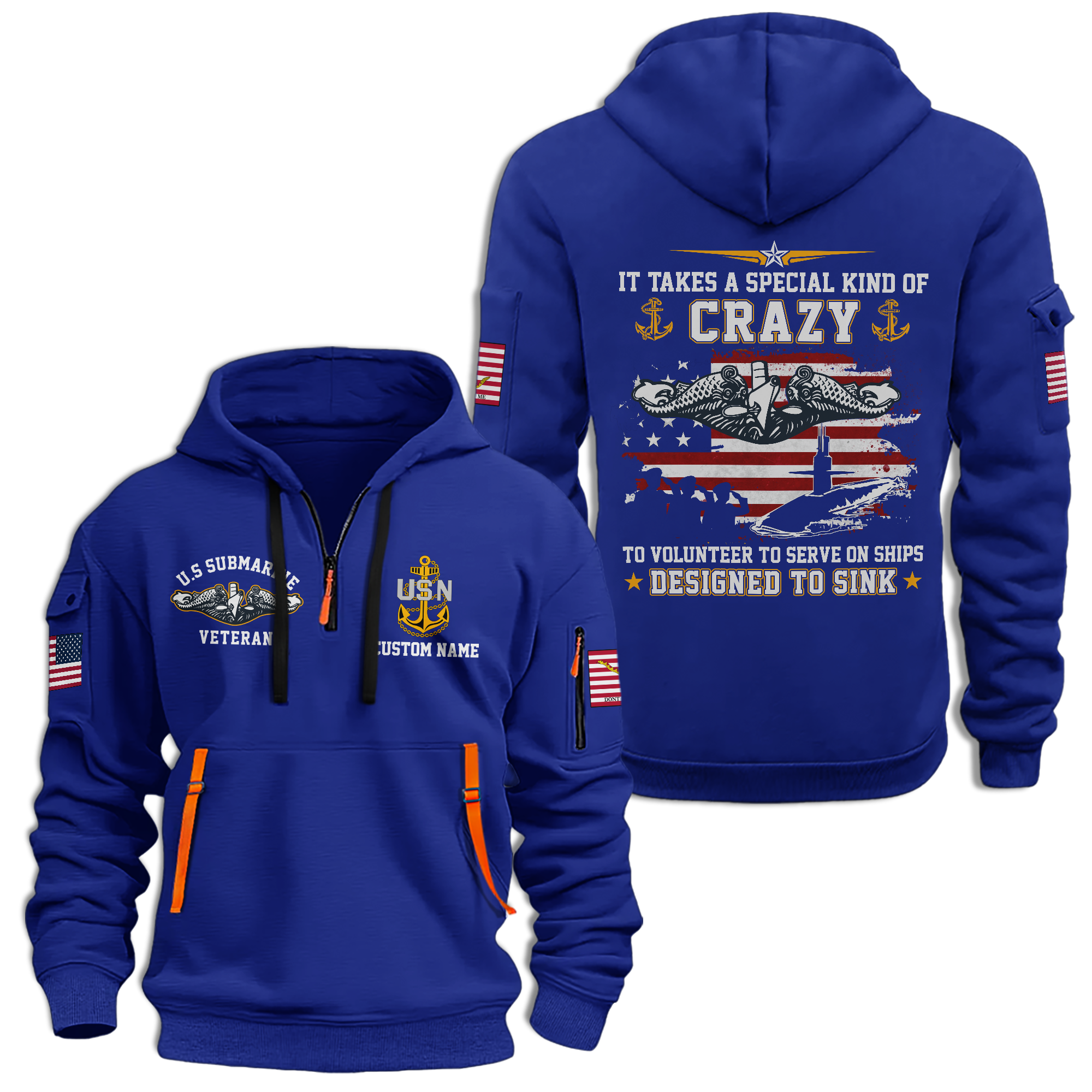 Personalizable Navy Submarine Quarter Zip Hoodie