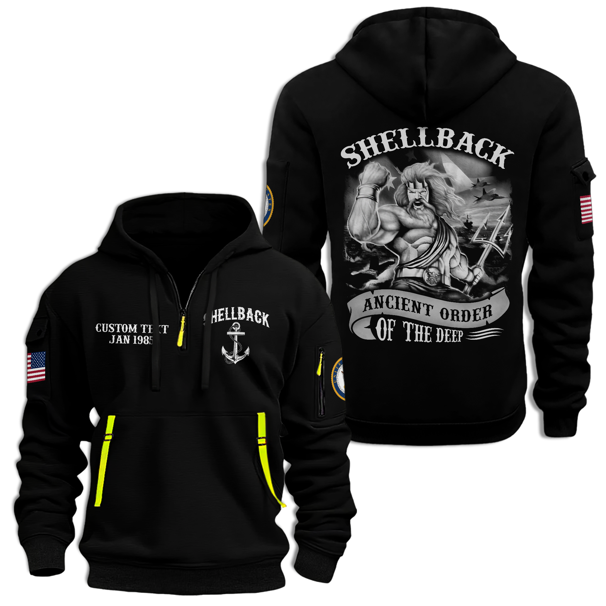Personalizable Navy Shellback Ancient Order Of The Deep Quarter Zip Hoodie