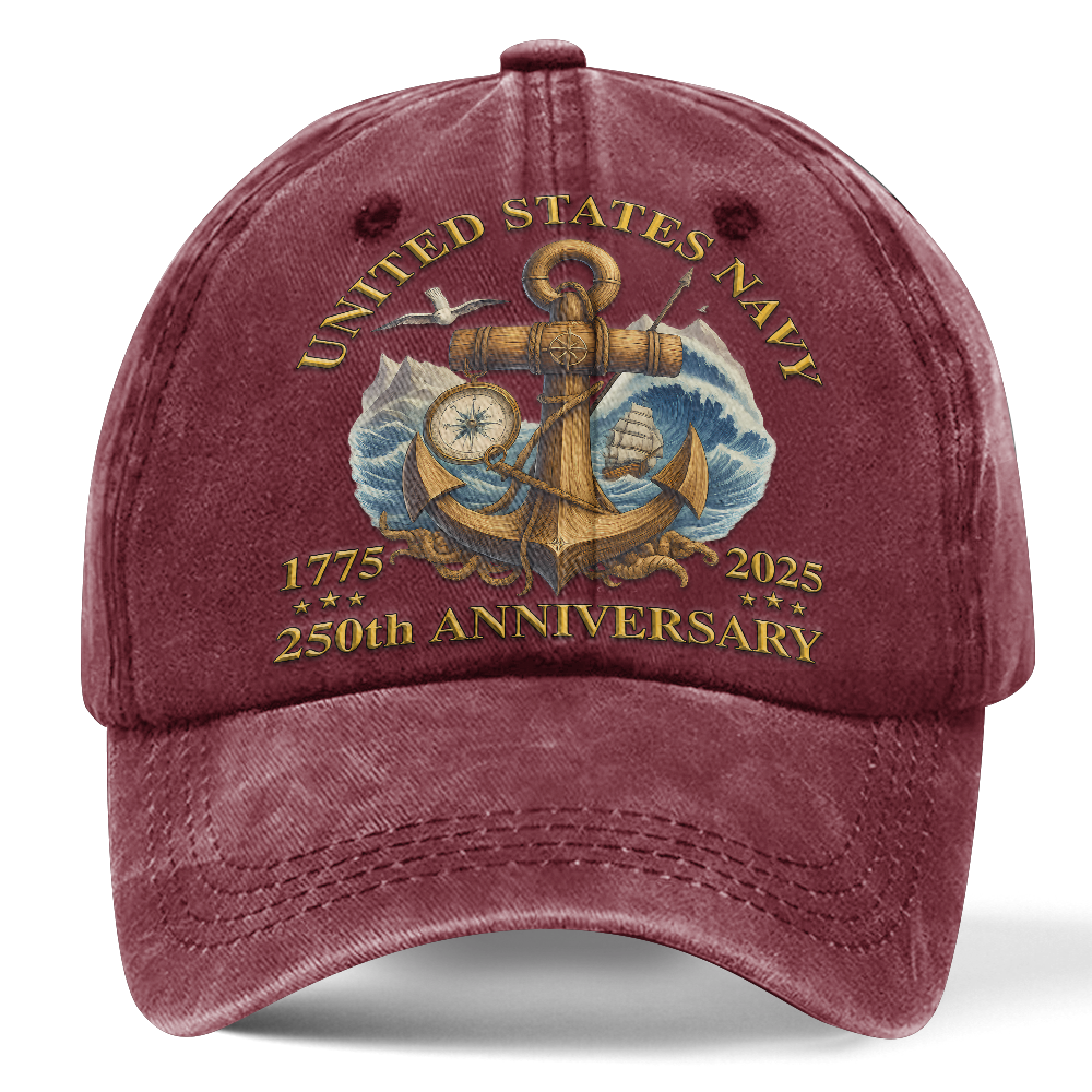 Personalizable Navy 250th Anniversary Washed Cap