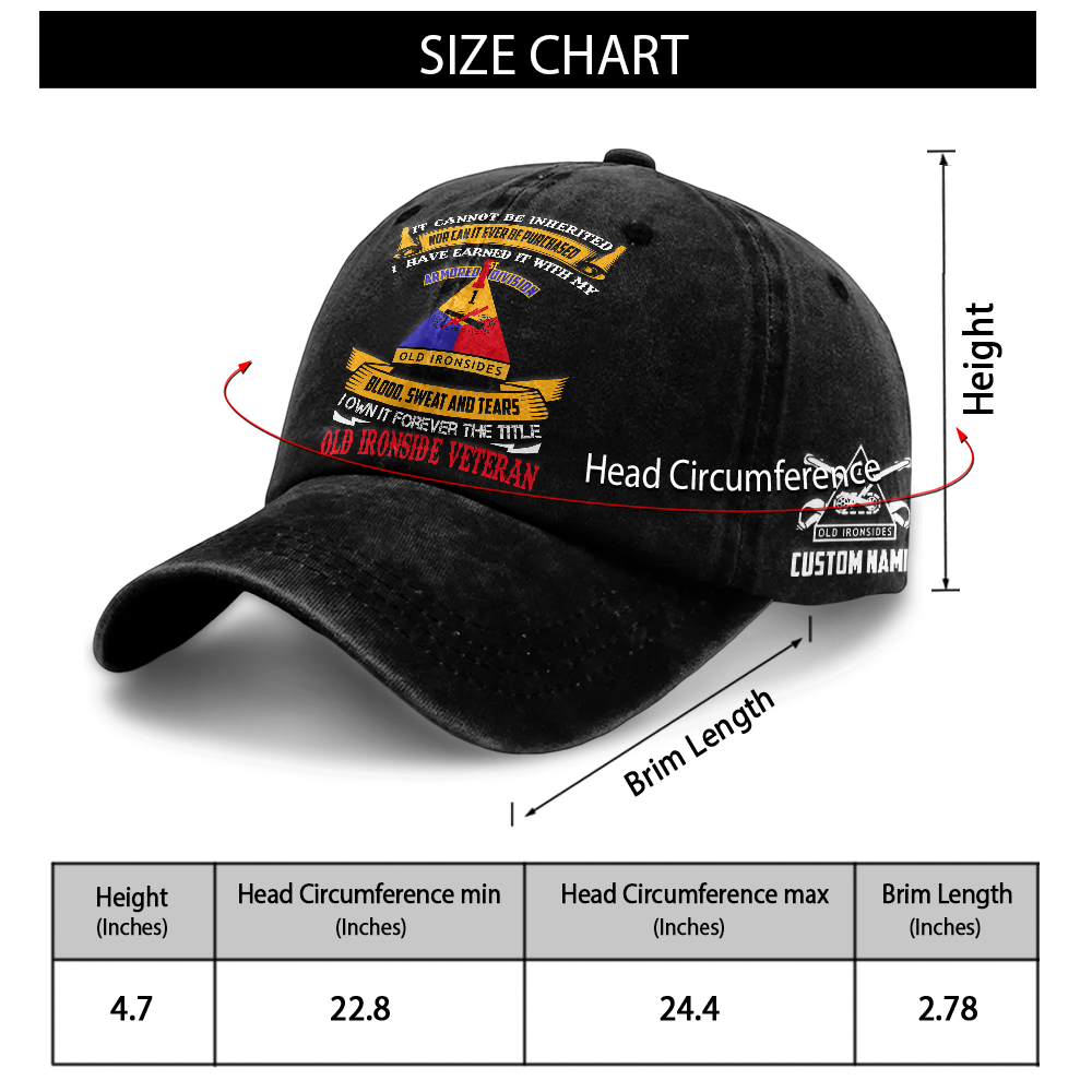 Personalizable Army 1st Armored Division Washed Cap