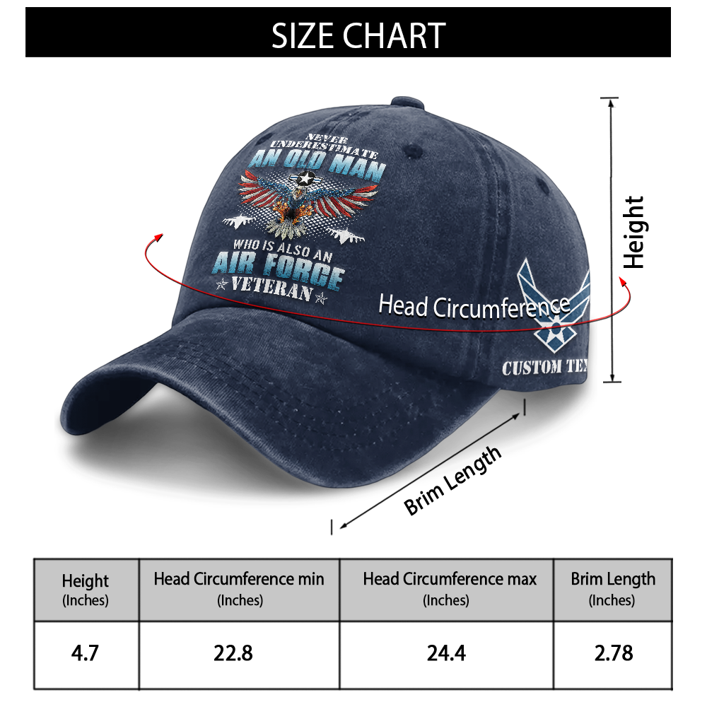 Personalizable Air Force Never Underestimate An Old Man Washed Cap
