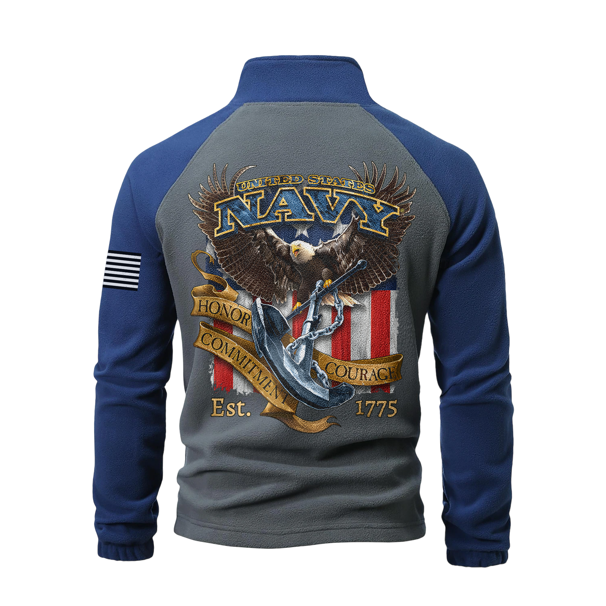 Personalizable Navy Honor Courage Commitment Half-Zip Raglan Sweatshirt