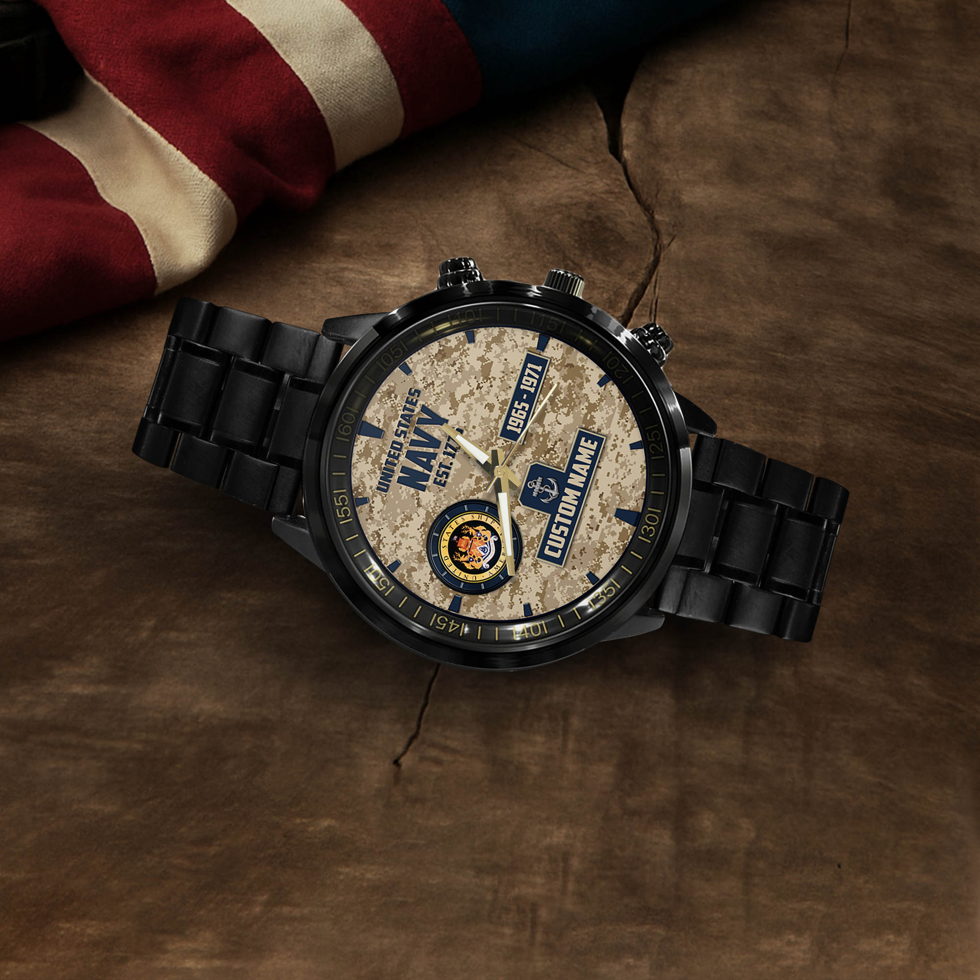 Personalizable Navy Aircraft Carrier Stainless Steel Watch