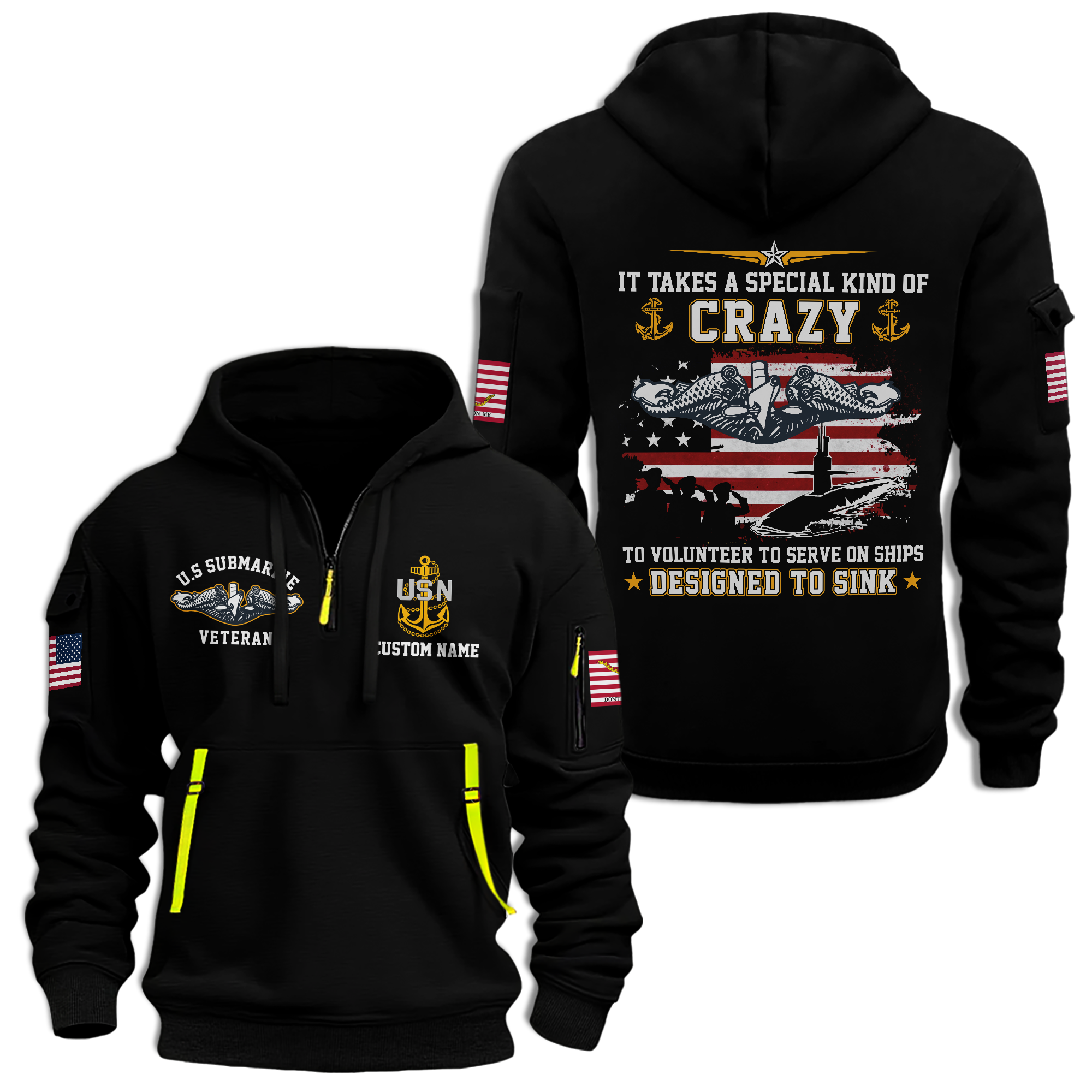 Personalizable Navy Submarine Quarter Zip Hoodie