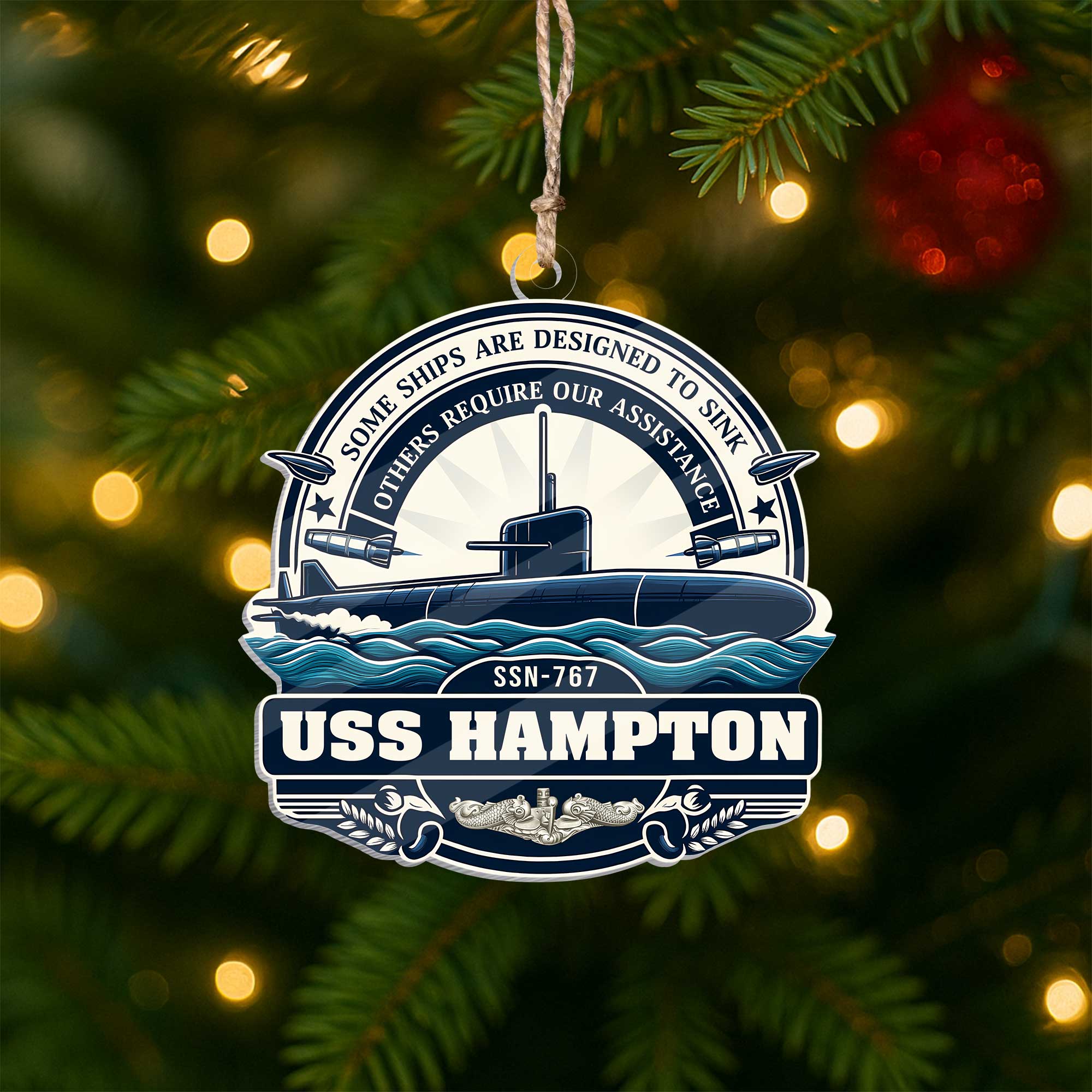 Personalizable Navy Submarine Some Ships Are Designed To Sink Acrylic Ornament