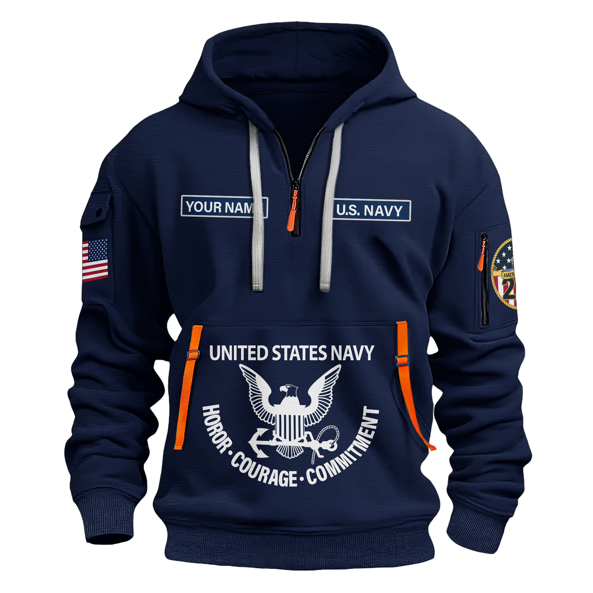 Personalizable Navy 250th Anniversary Quarter Zip Hoodie