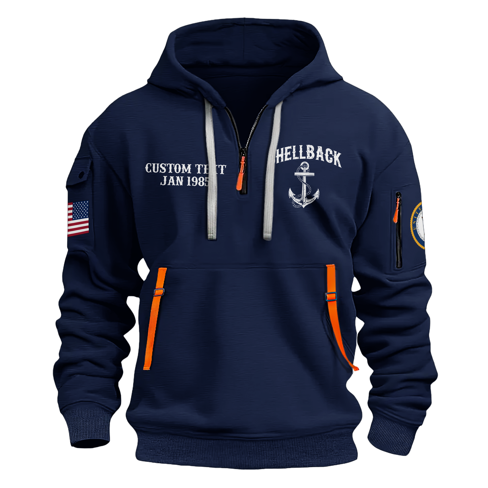 Personalizable Navy Shellback Ancient Order Of The Deep Quarter Zip Hoodie