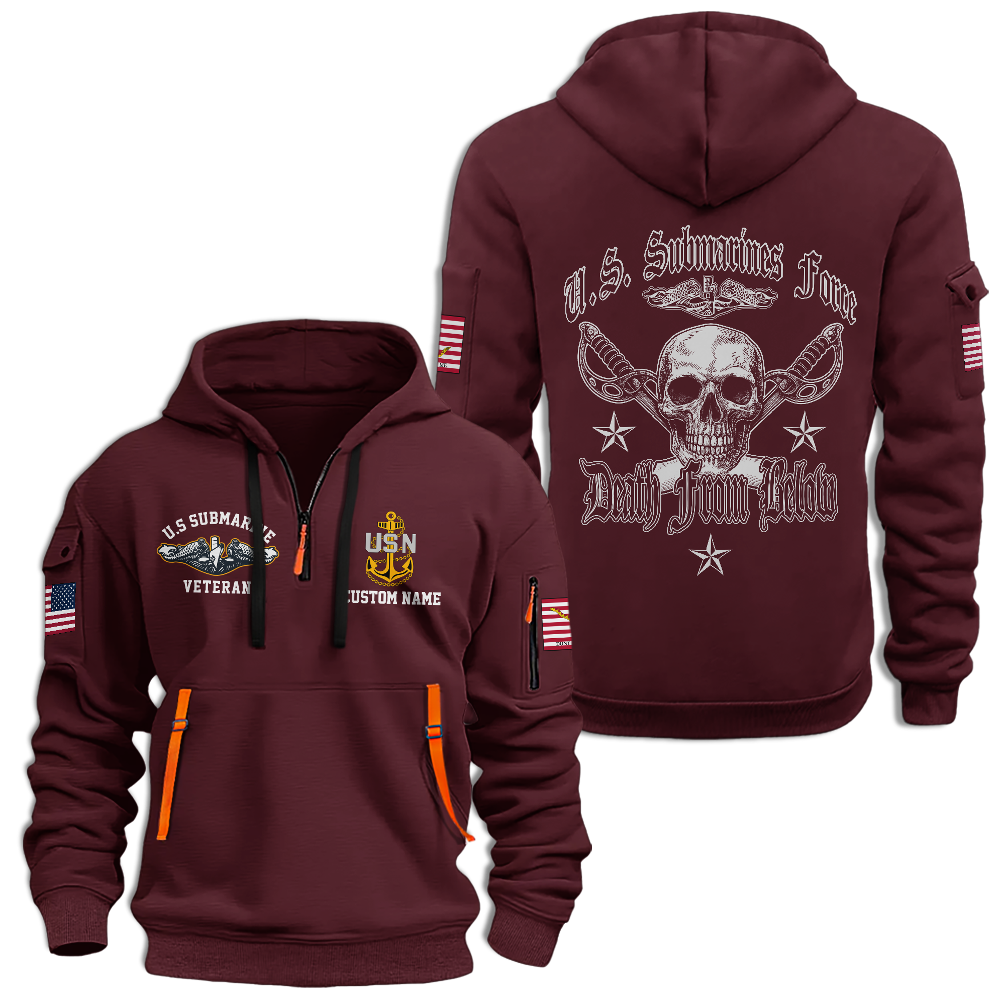 Personalizable Navy Submarine Quarter Zip Hoodie