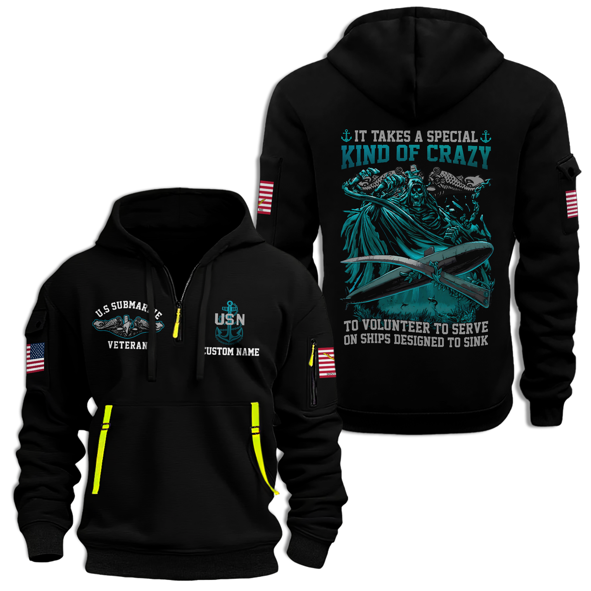 Personalizable Navy Submarine Quarter Zip Hoodie