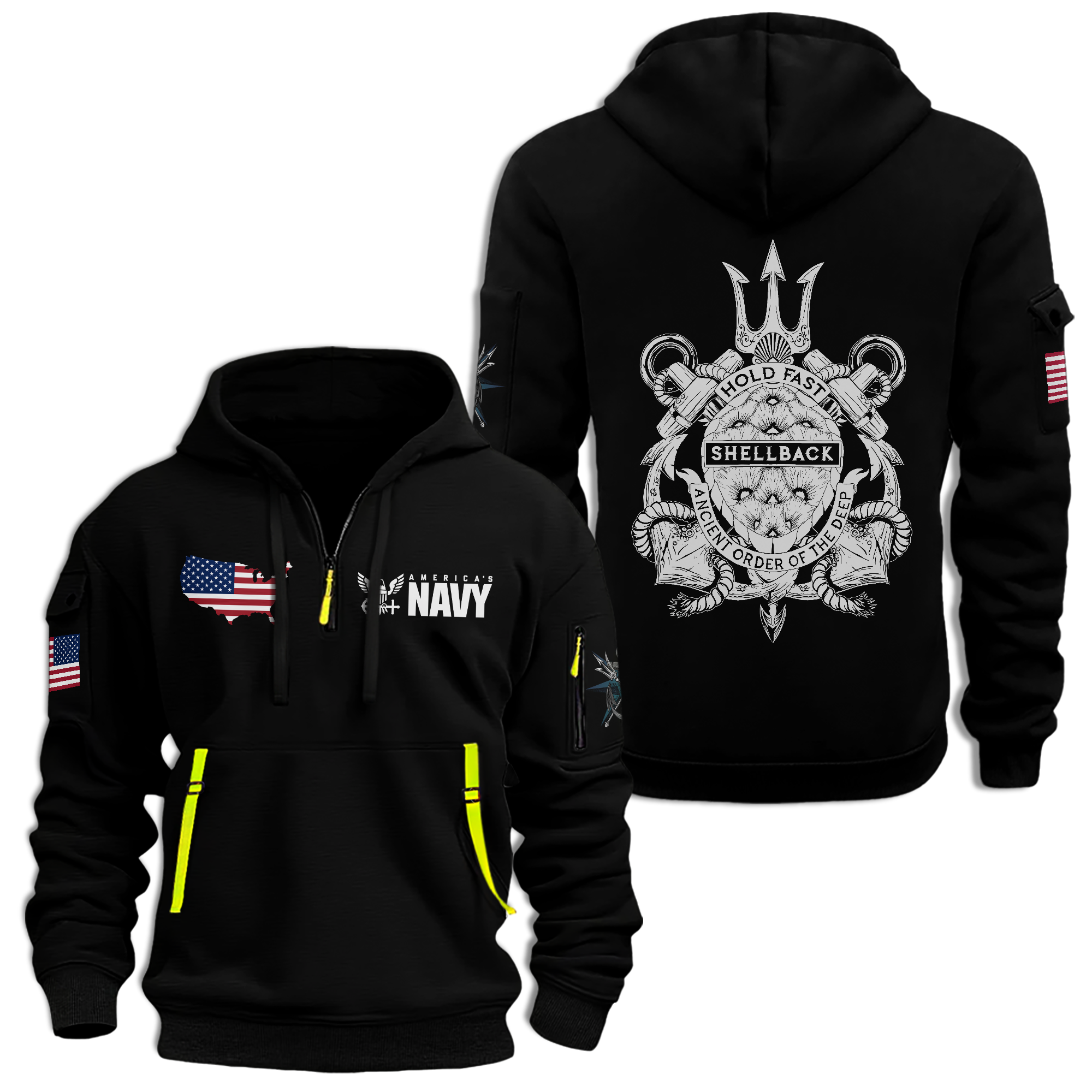 Navy Shellback Ancient Order Of The Deep Quarter Zip Hoodie