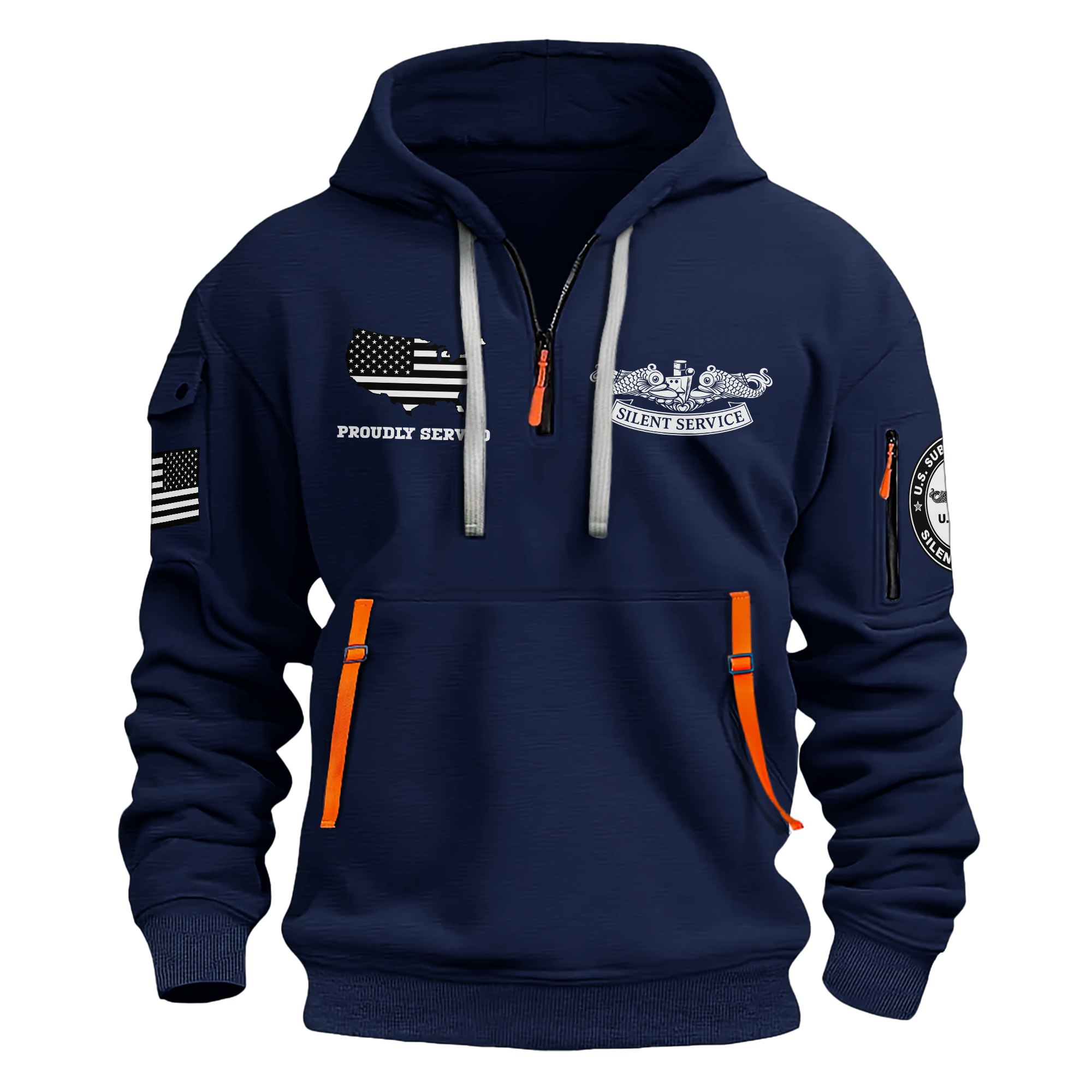 Navy Submarines Silent Service Quarter Zip Hoodie