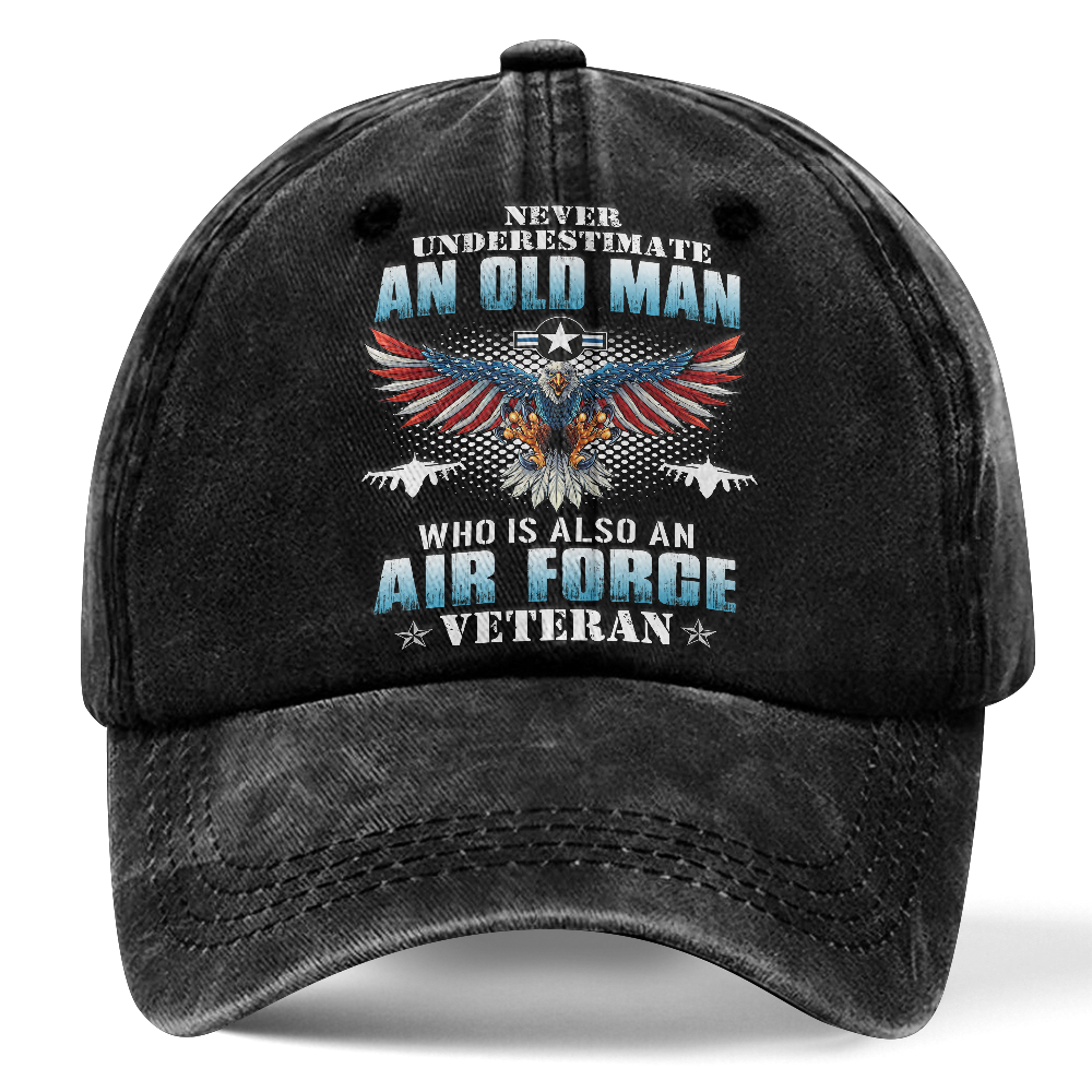 Personalizable Air Force Never Underestimate An Old Man Washed Cap