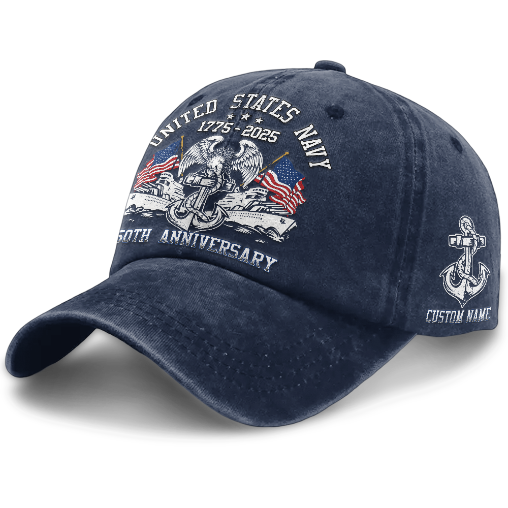 Personalizable Navy 250th Anniversary Washed Cap