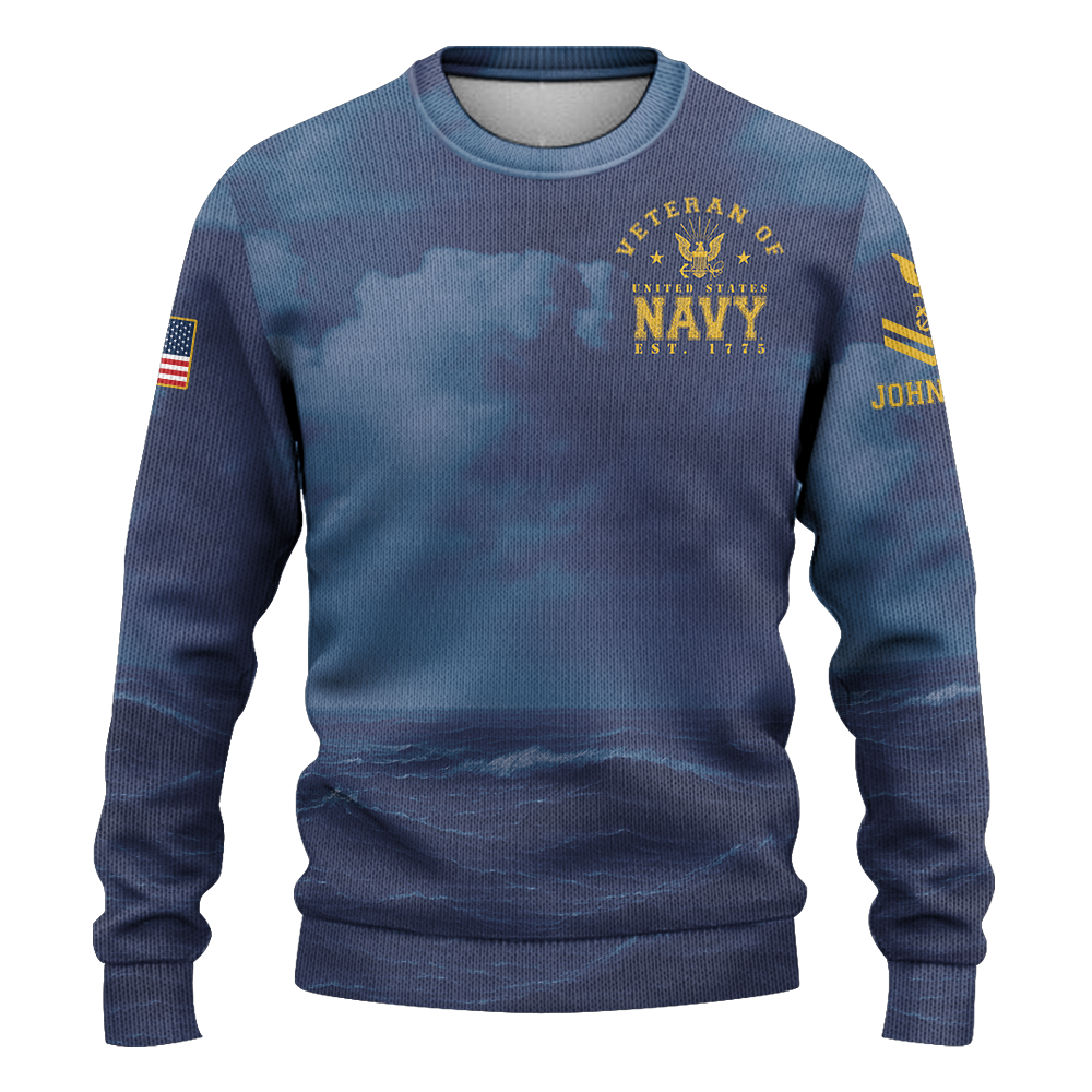 Personalizable Navy The Sea Is Ours Knitted Sweatshirt