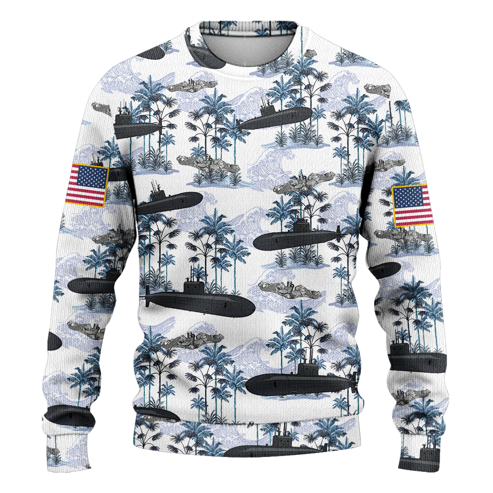 Personalizable Navy Submarine Ship Knitted Sweatshirt