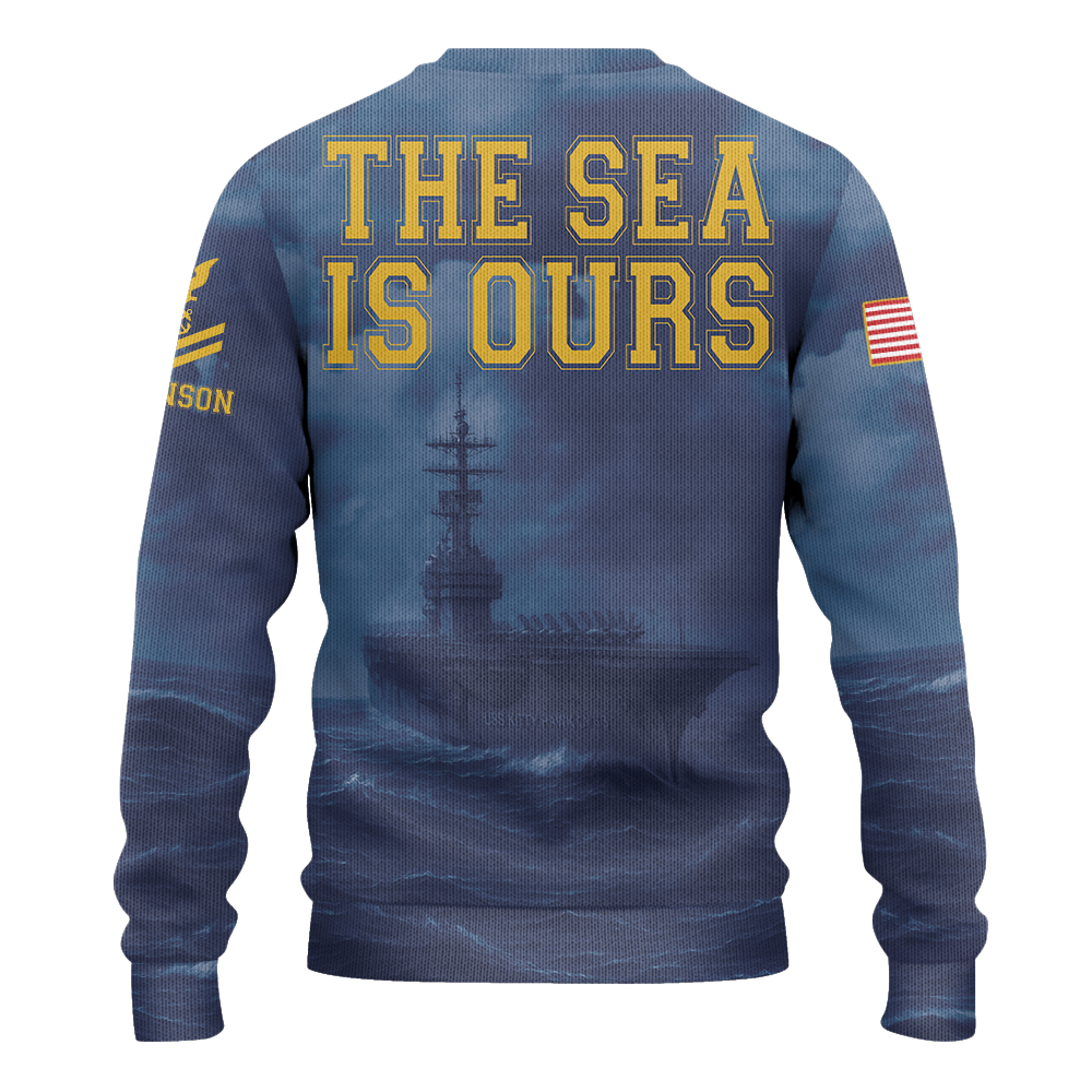 Personalizable Navy The Sea Is Ours Knitted Sweatshirt