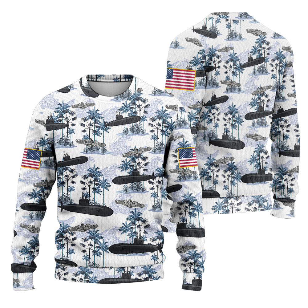 Personalizable Navy Submarine Ship Knitted Sweatshirt