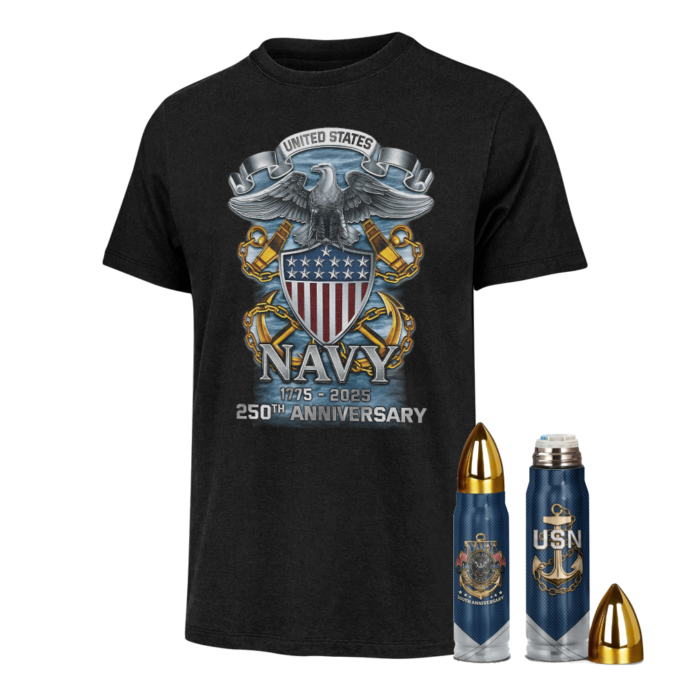 Navy 250th Anniversary Bullet Tumbler & Classic Tee Combo