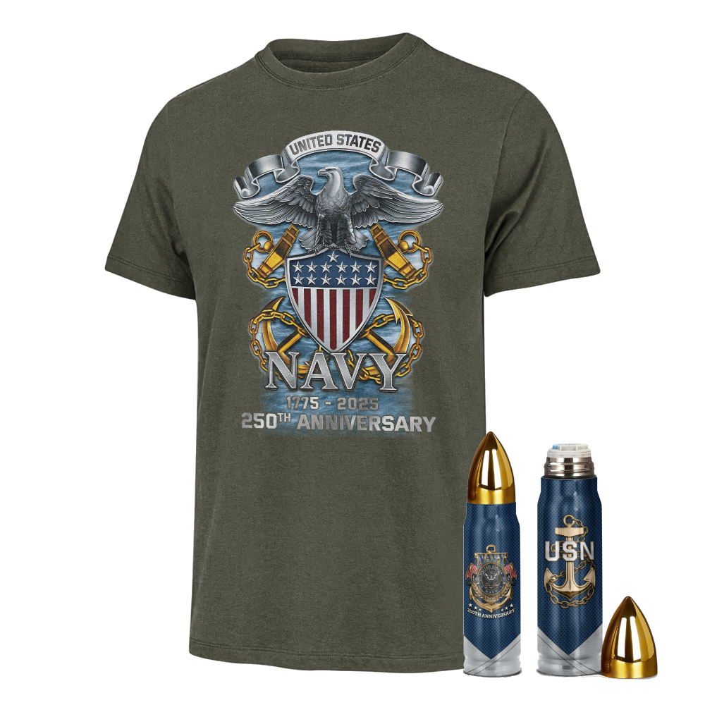 Navy 250th Anniversary Bullet Tumbler & Classic Tee Combo
