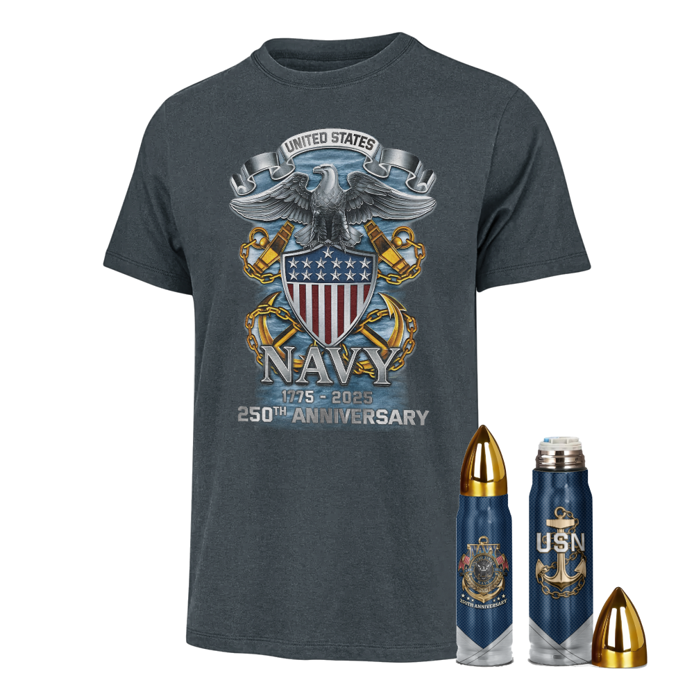 Navy 250th Anniversary Bullet Tumbler & Classic Tee Combo