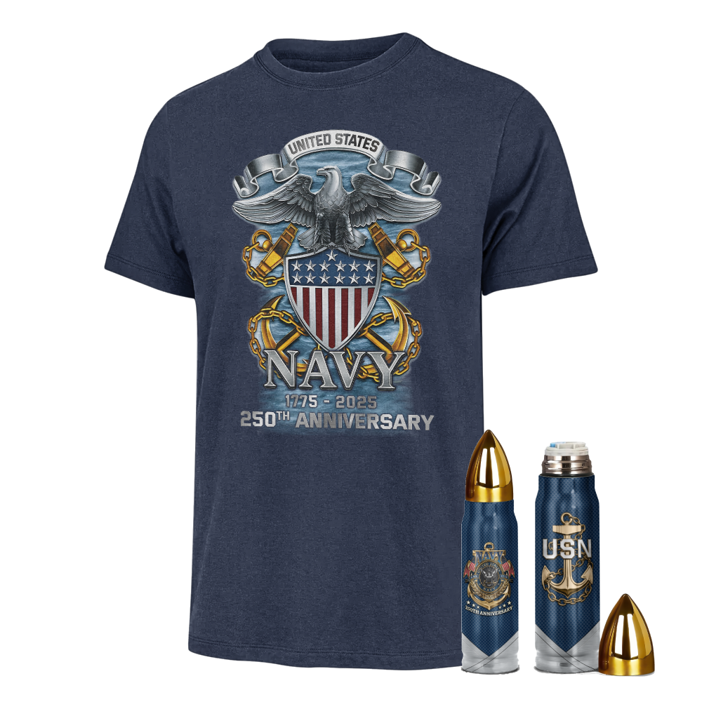 Navy 250th Anniversary Bullet Tumbler & Classic Tee Combo