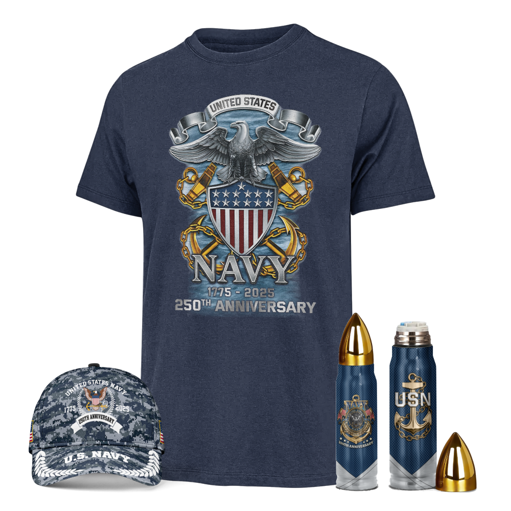 Navy 250th Anniversary Bullet Tumbler & Classic Cap & Classic Tee Combo
