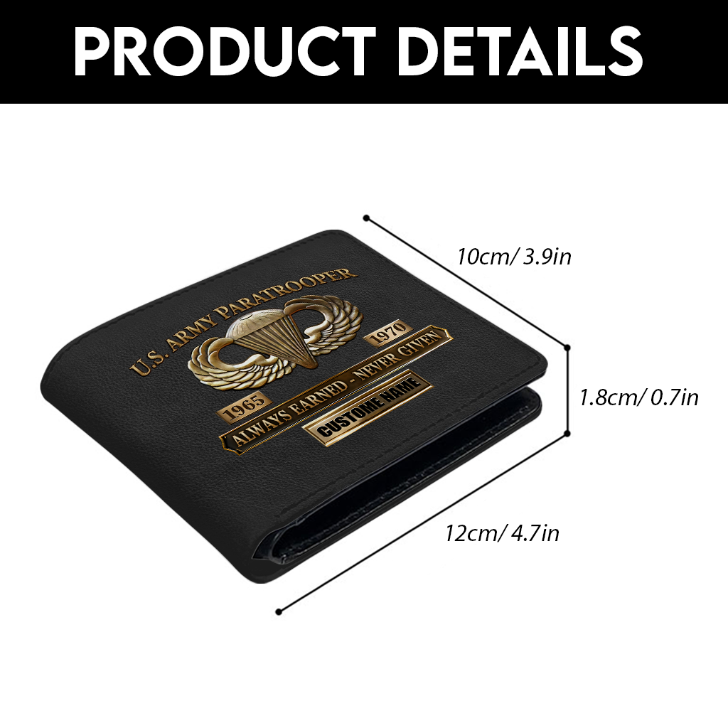 Personalizable Army Paratrooper Always Earned Never Given Leather Wallet