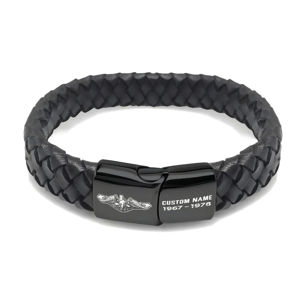 Personalizable Navy Submarine Engraved Braided Leather Bracelet