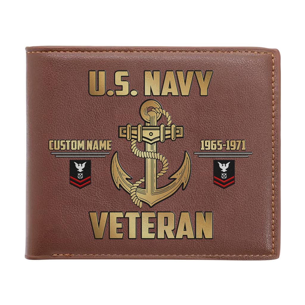 Personalizable Navy Veteran Leather Wallet