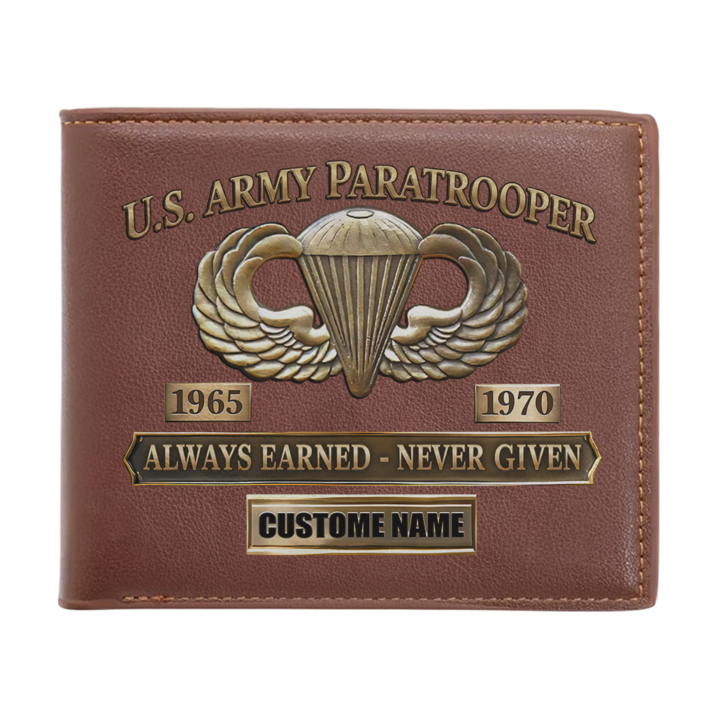 Personalizable Army Paratrooper Always Earned Never Given Leather Wallet