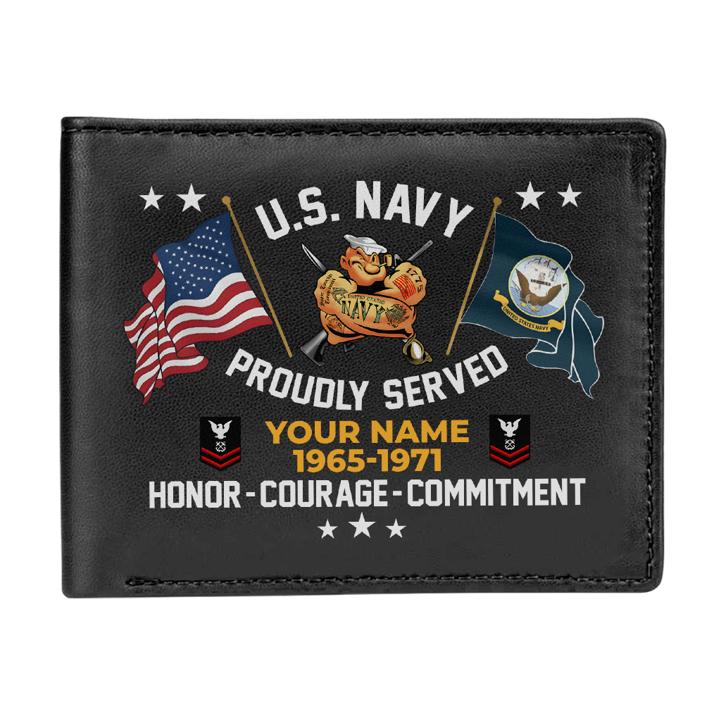 Personalizable Navy Honor Courage Commitment Leather Wallet