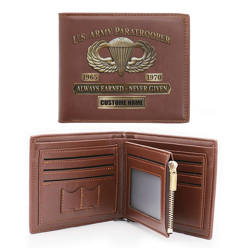 Personalizable Army Paratrooper Always Earned Never Given Leather Wallet