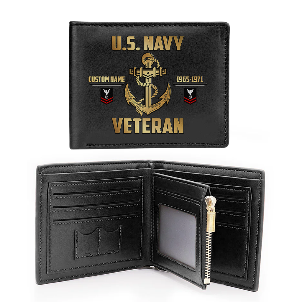 Personalizable Navy Veteran Leather Wallet