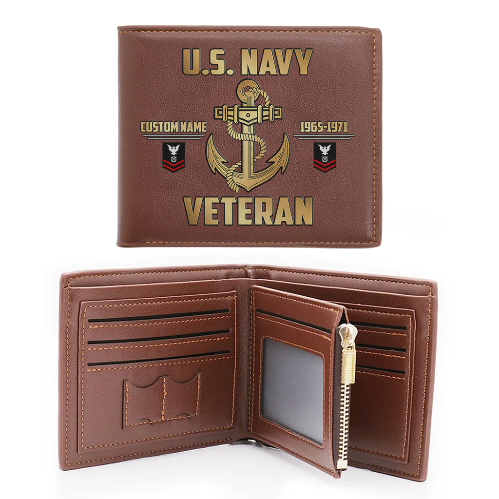 Personalizable Navy Veteran Leather Wallet