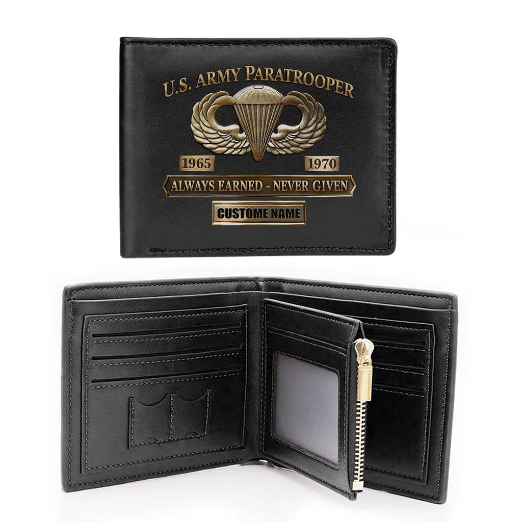 Personalizable Army Paratrooper Always Earned Never Given Leather Wallet