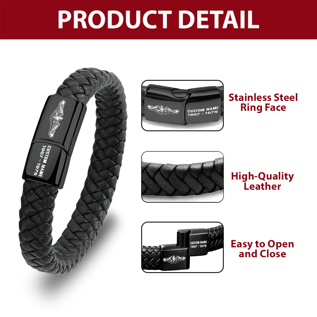 Personalizable Navy Submarine Stainless Steel Watch & Leather Bracelet Bundle