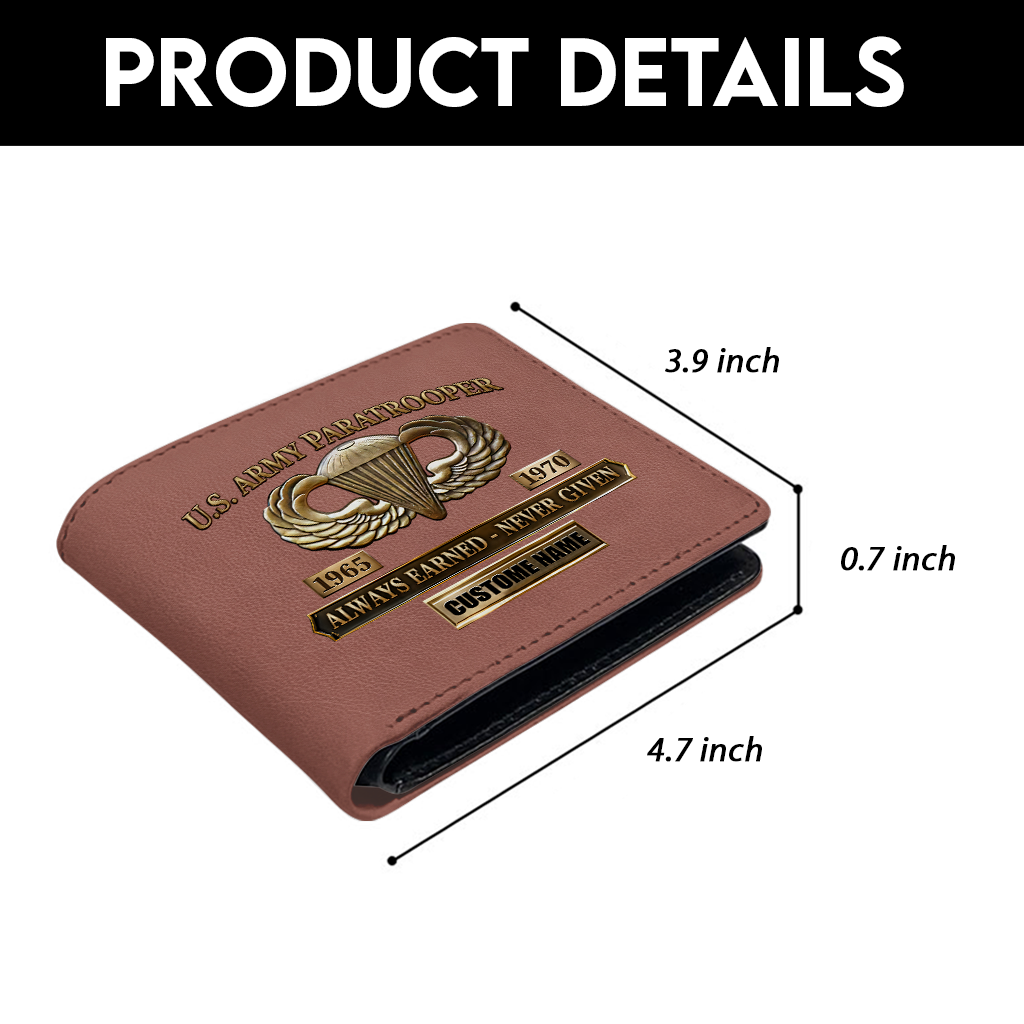 Personalizable Army Paratrooper Always Earned Never Given Leather Wallet